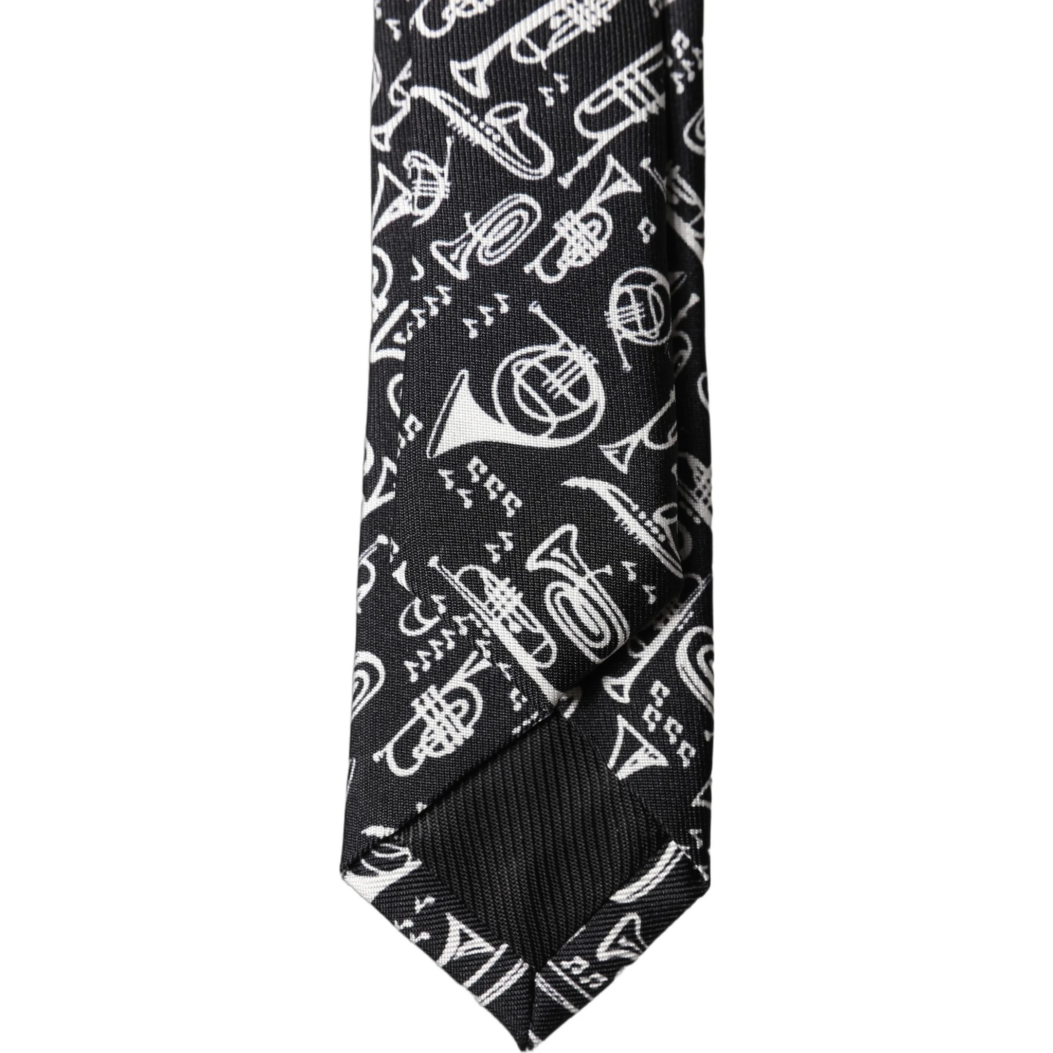 Black Trumpet Print Silk Adjustable Men Tied Necktie Tie