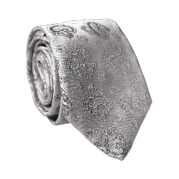 Silver Gray Paisley Silk Adjustable Men Tied Necktie Tie