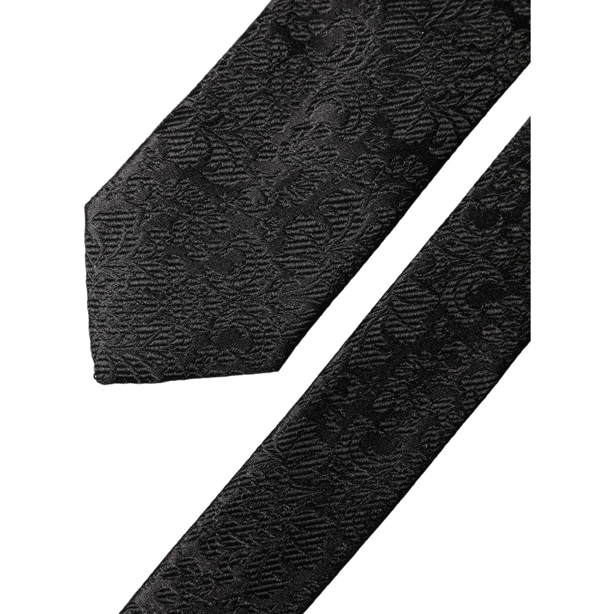 Black Floral Fantasy Silk Adjustable Men Tied Necktie Tie