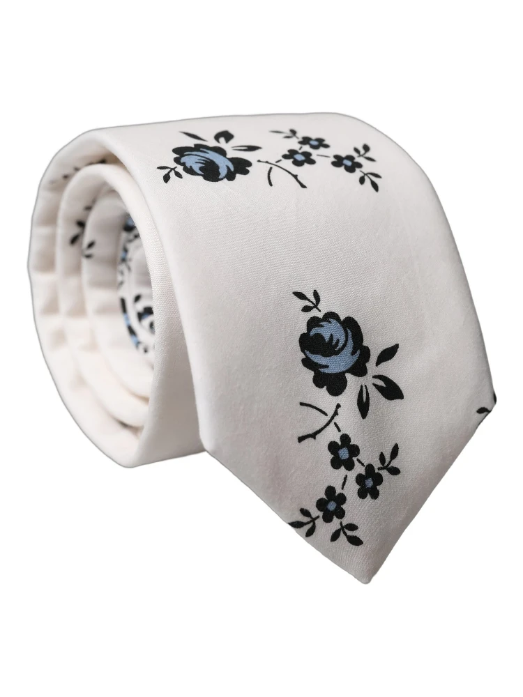 White Floral Fantasy Cotton Adjustable Men Necktie Tie alternative