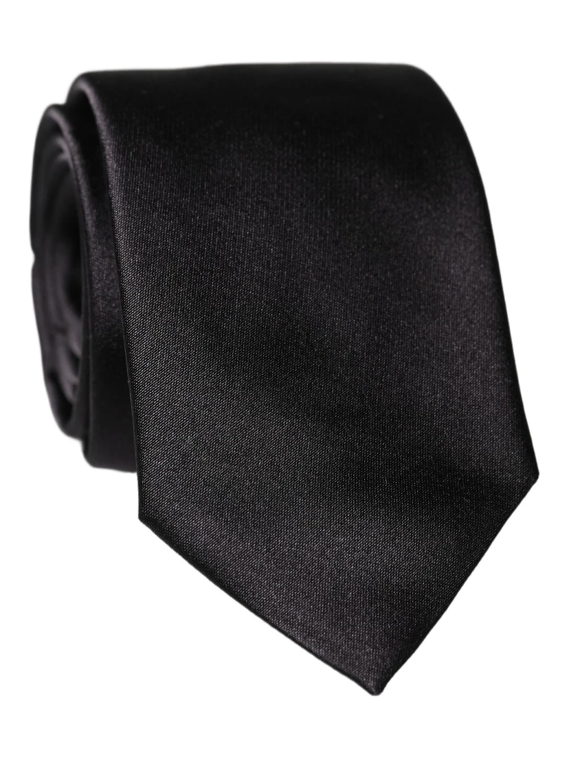 Black Solid 100% Silk Adjustable Men Tied Necktie Tie