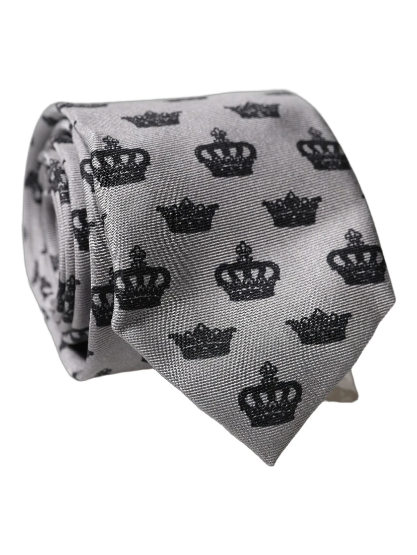 Gray Crown Fantasy Silk Adjustable Men Tied Necktie Tie