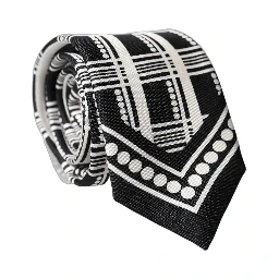 Black White Abstract Silk Adjustable Men Tied Necktie Tie