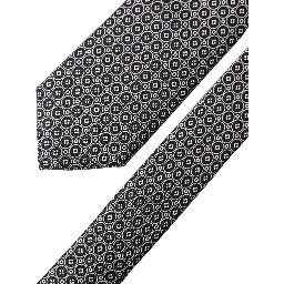 Black White Patterned Silk Adjustable Men Necktie Tie