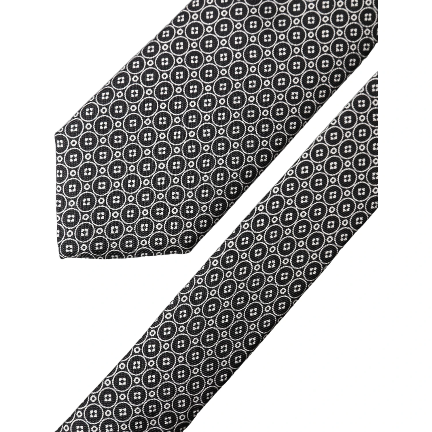 Black White Patterned Silk Adjustable Men Necktie Tie
