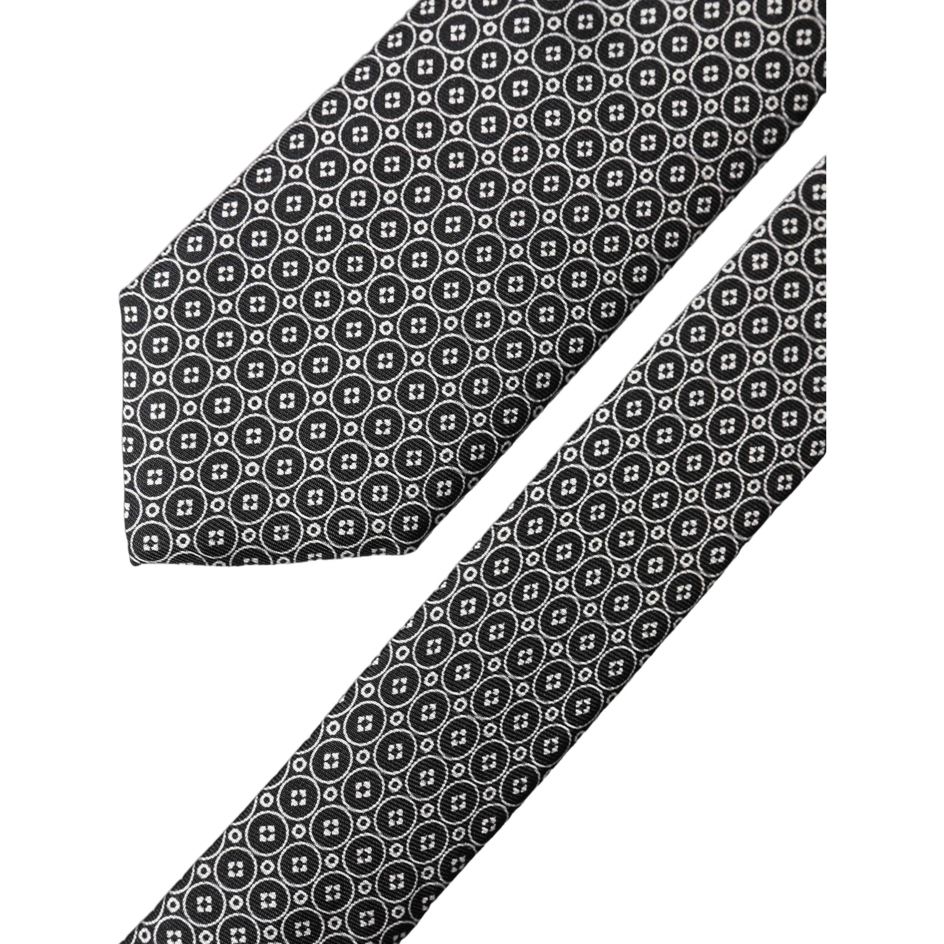 Black White Patterned Silk Adjustable Men Necktie Tie