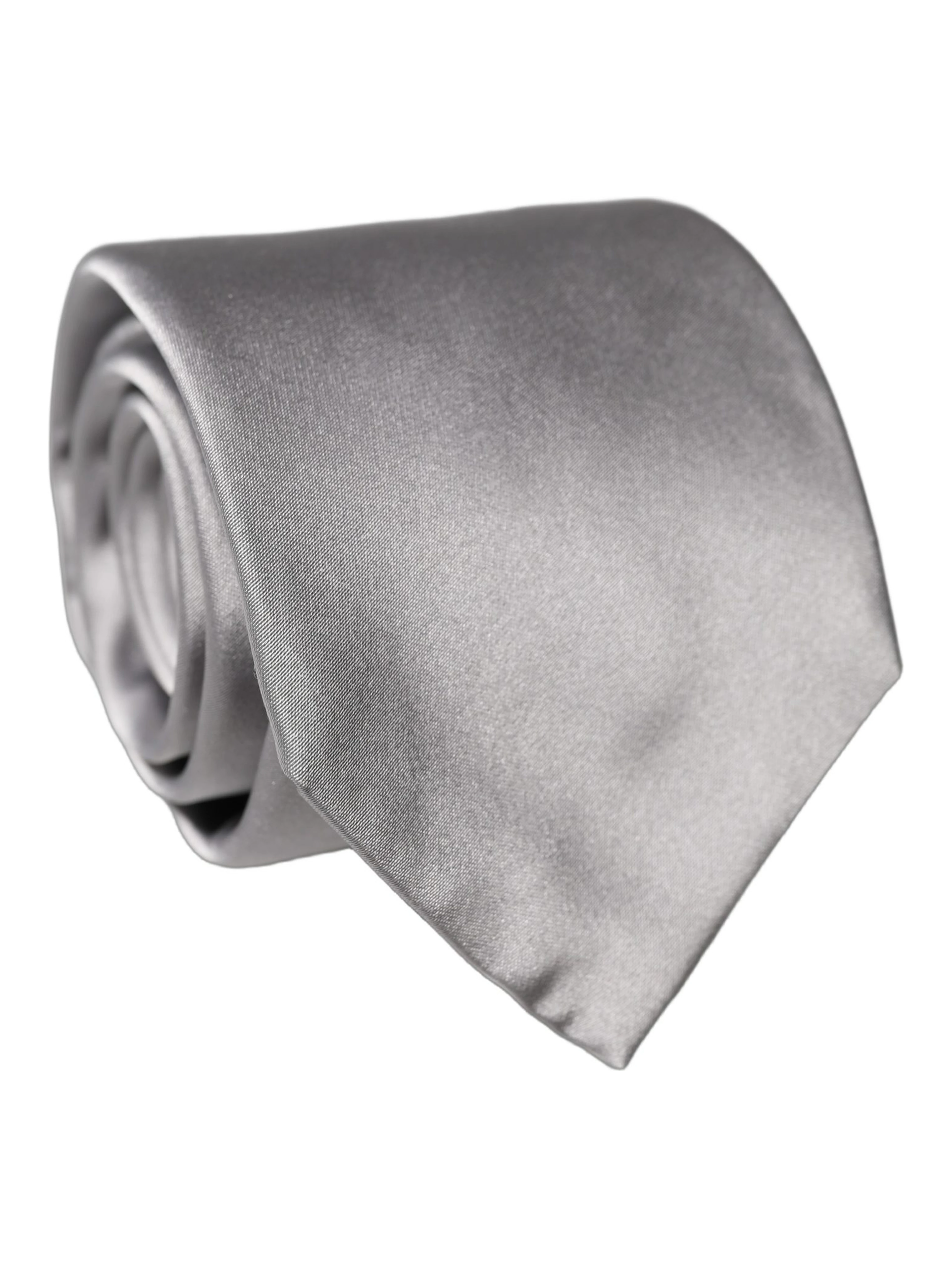 Gray Satin 100% Silk Adjustable Men Tied Necktie Tie