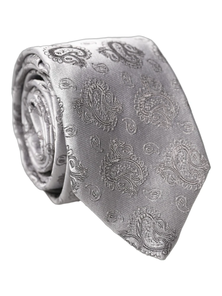 Silver Gray Paisley Silk Adjustable Men Tied Necktie Tie alternative