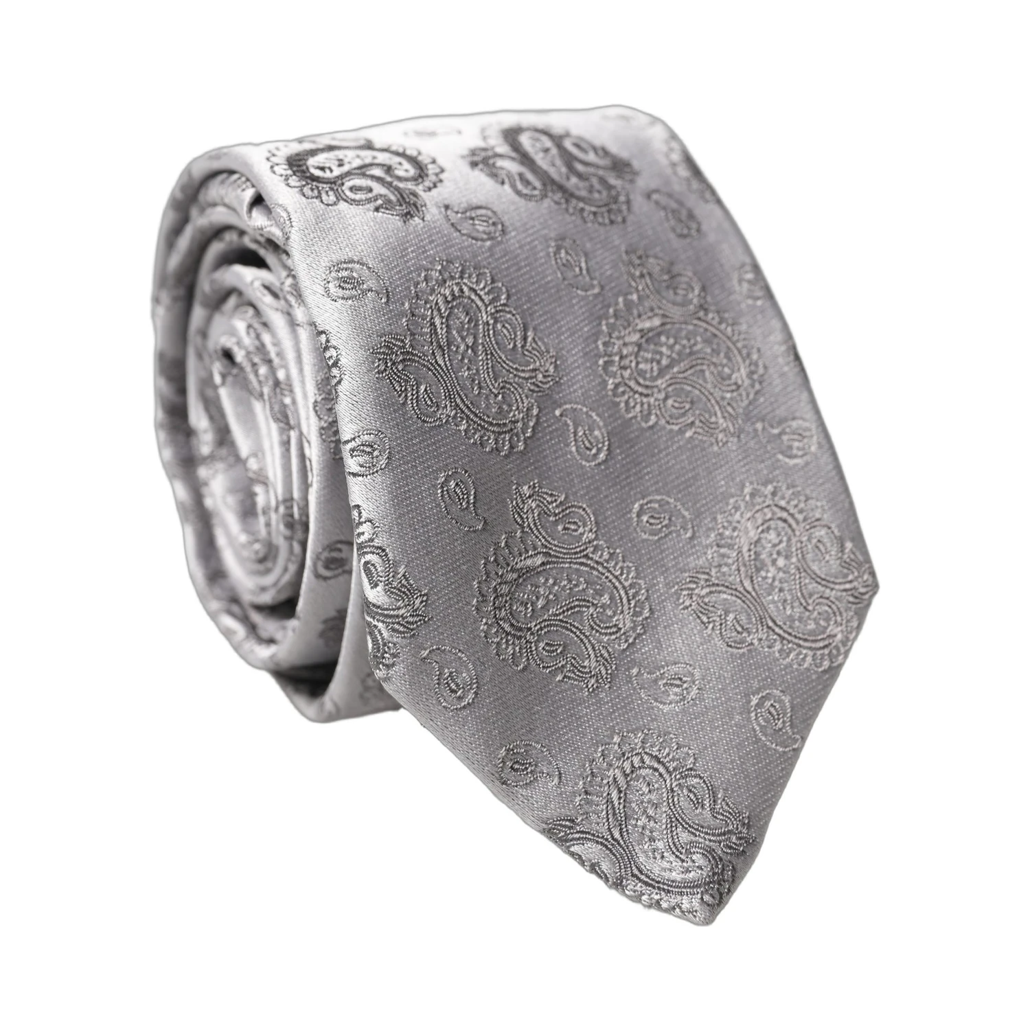 Silver Gray Paisley Silk Adjustable Men Tied Necktie Tie
