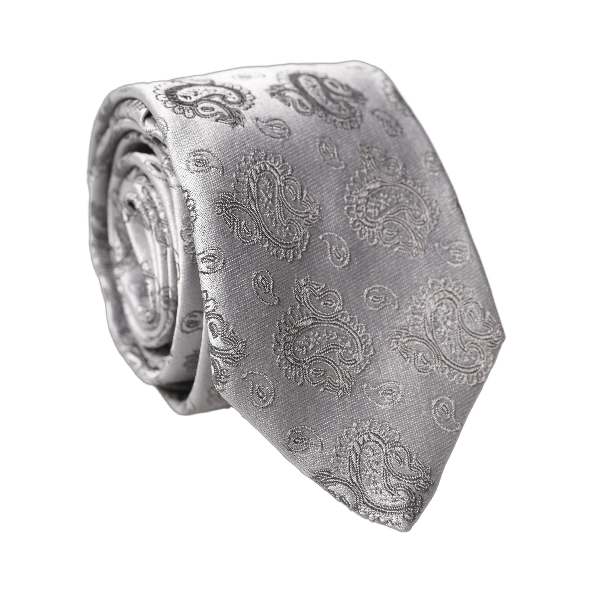 Silver Gray Paisley Silk Adjustable Men Tied Necktie Tie