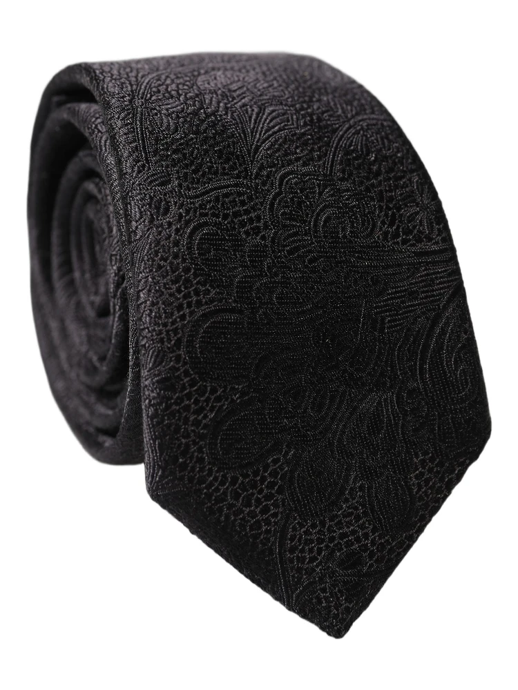 Black Solid 100% Silk Adjustable Men Tied Necktie Tie