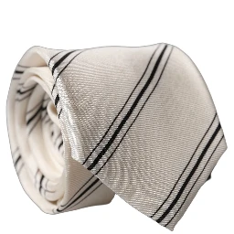 Beige Black Stripes 100% Silk Adjustable Men Necktie Tie