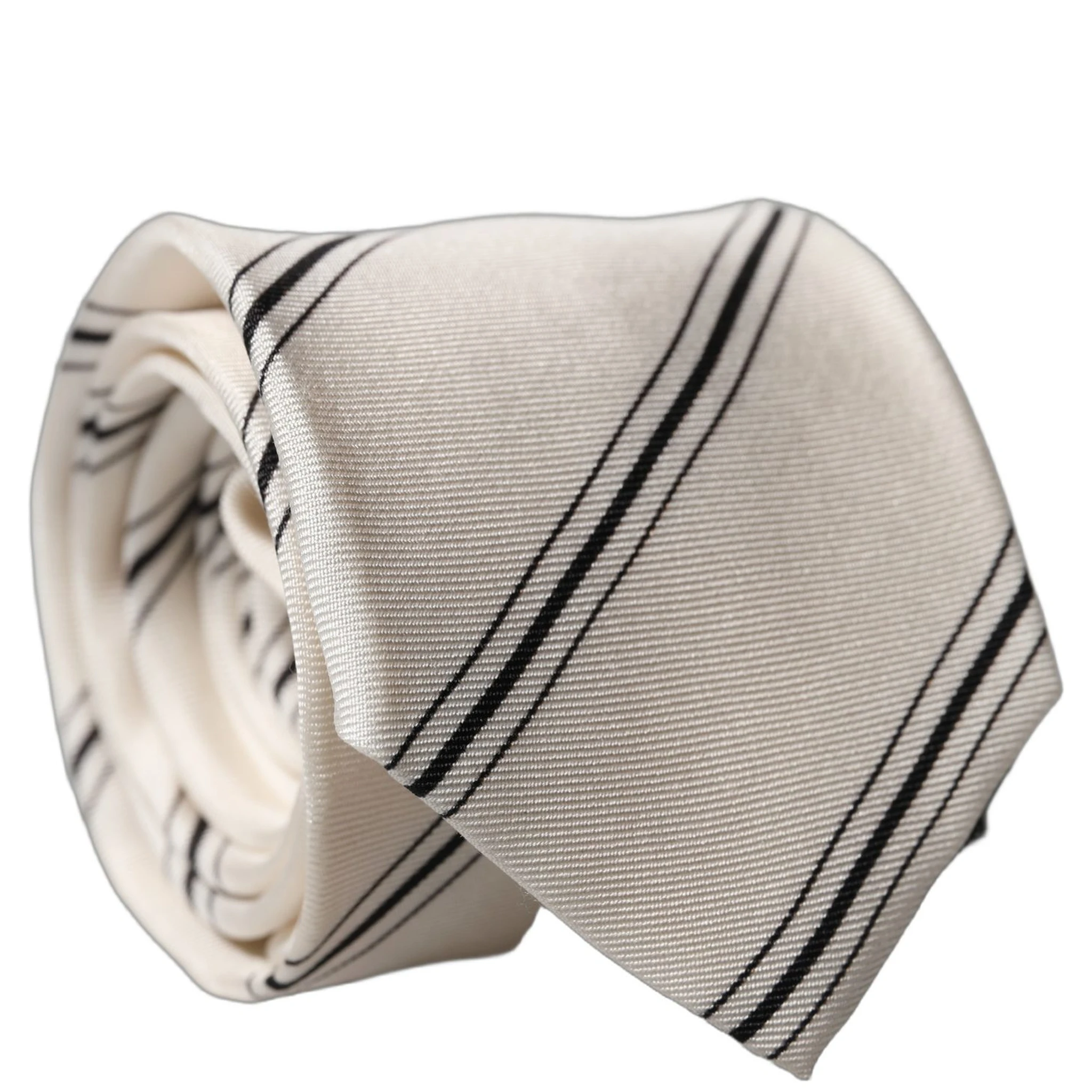 Beige Black Stripes 100% Silk Adjustable Men Necktie Tie