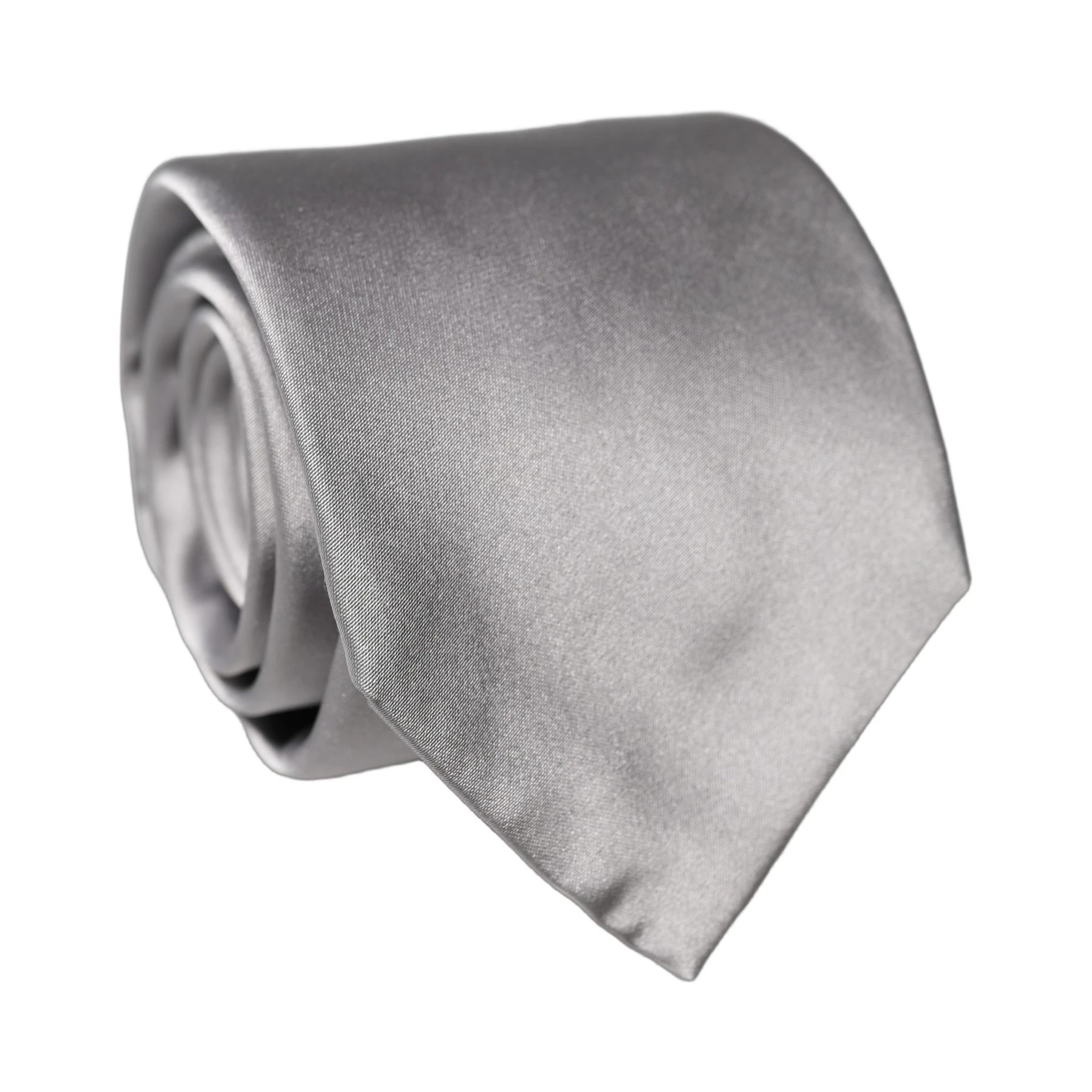 Gray Satin 100% Silk Adjustable Men Tied Necktie Tie