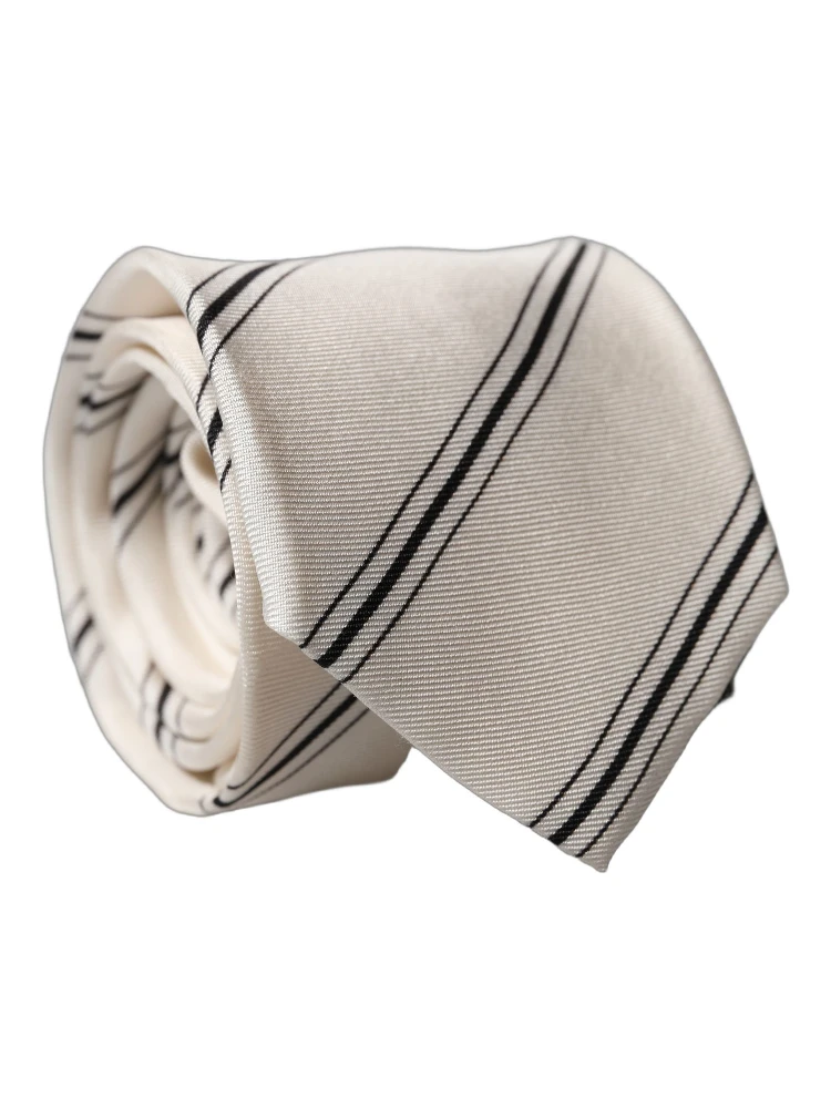 Beige Black Stripes 100% Silk Adjustable Men Necktie Tie alternative