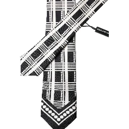 Black White Abstract Silk Adjustable Men Tied Necktie Tie