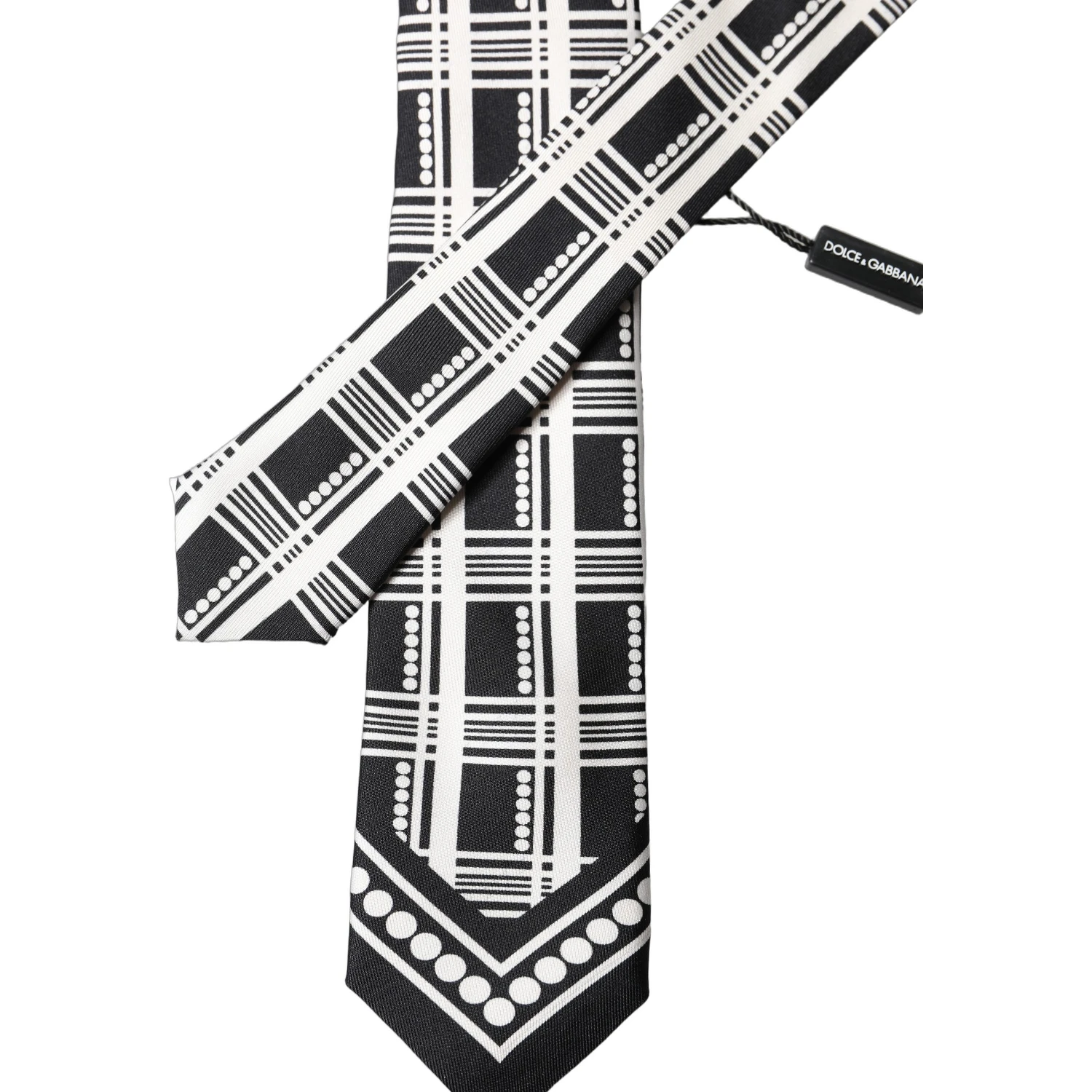 Black White Abstract Silk Adjustable Men Tied Necktie Tie