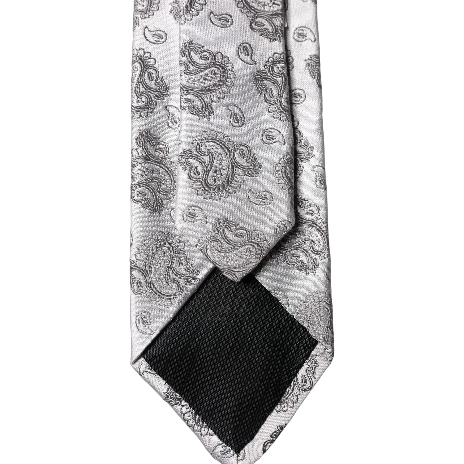Silver Gray Paisley Silk Adjustable Men Tied Necktie Tie