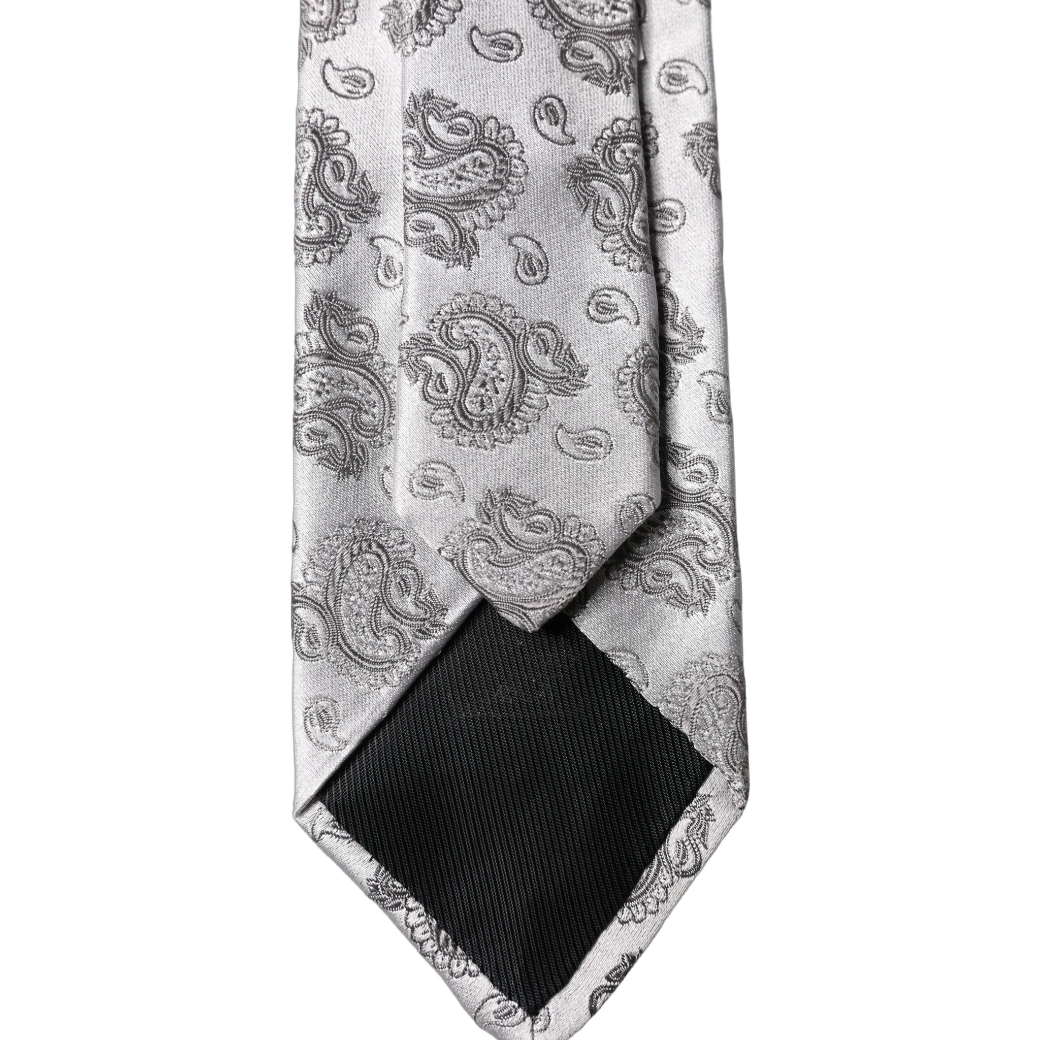 Silver Gray Paisley Silk Adjustable Men Tied Necktie Tie