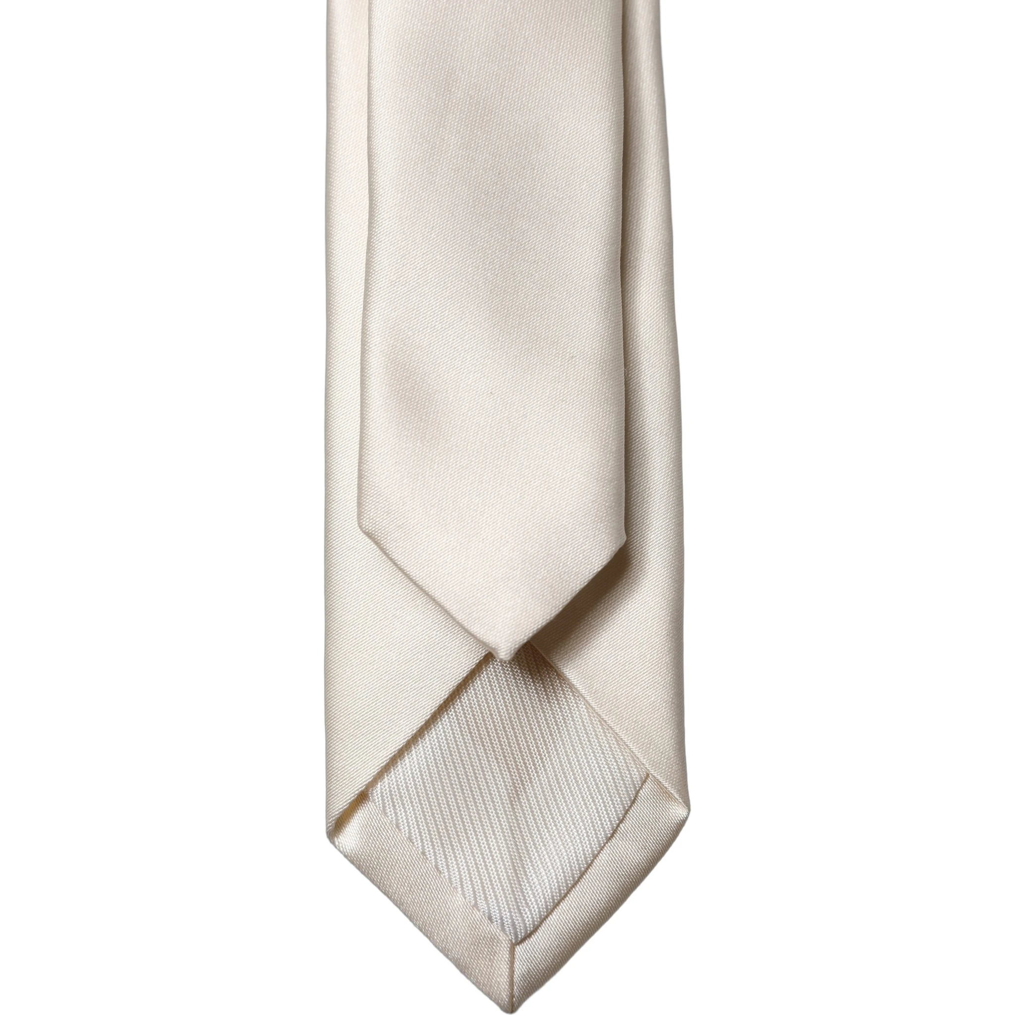 Off White Solid 100% Silk Adjustable Men Tied Necktie Tie