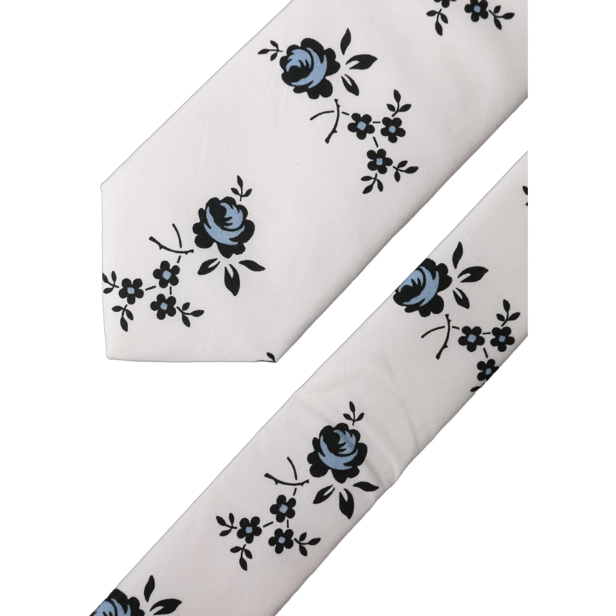 White Floral Fantasy Cotton Adjustable Men Necktie Tie