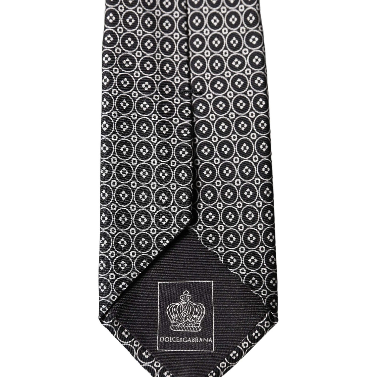 Black White Patterned Silk Adjustable Men Necktie Tie