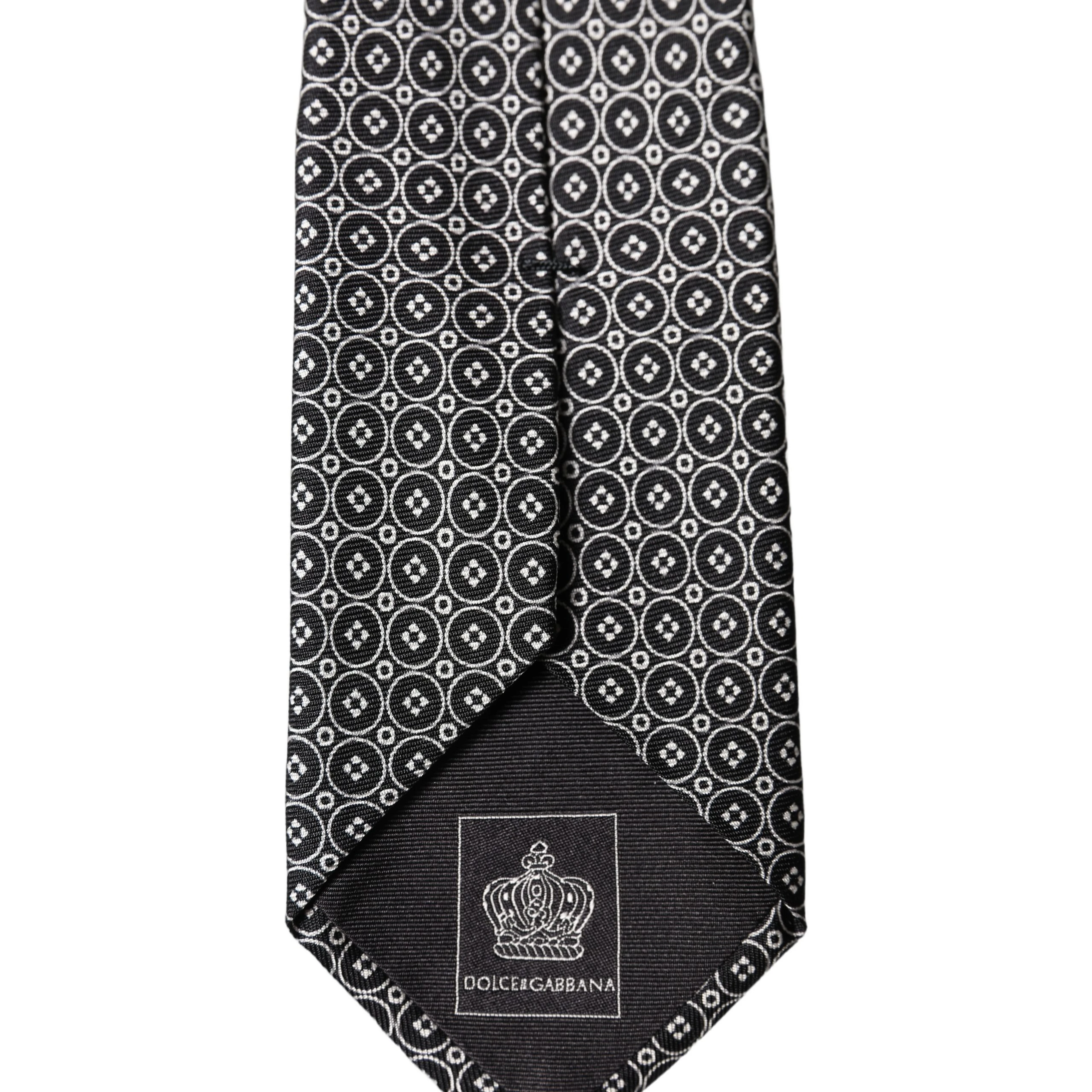 Black White Patterned Silk Adjustable Men Necktie Tie