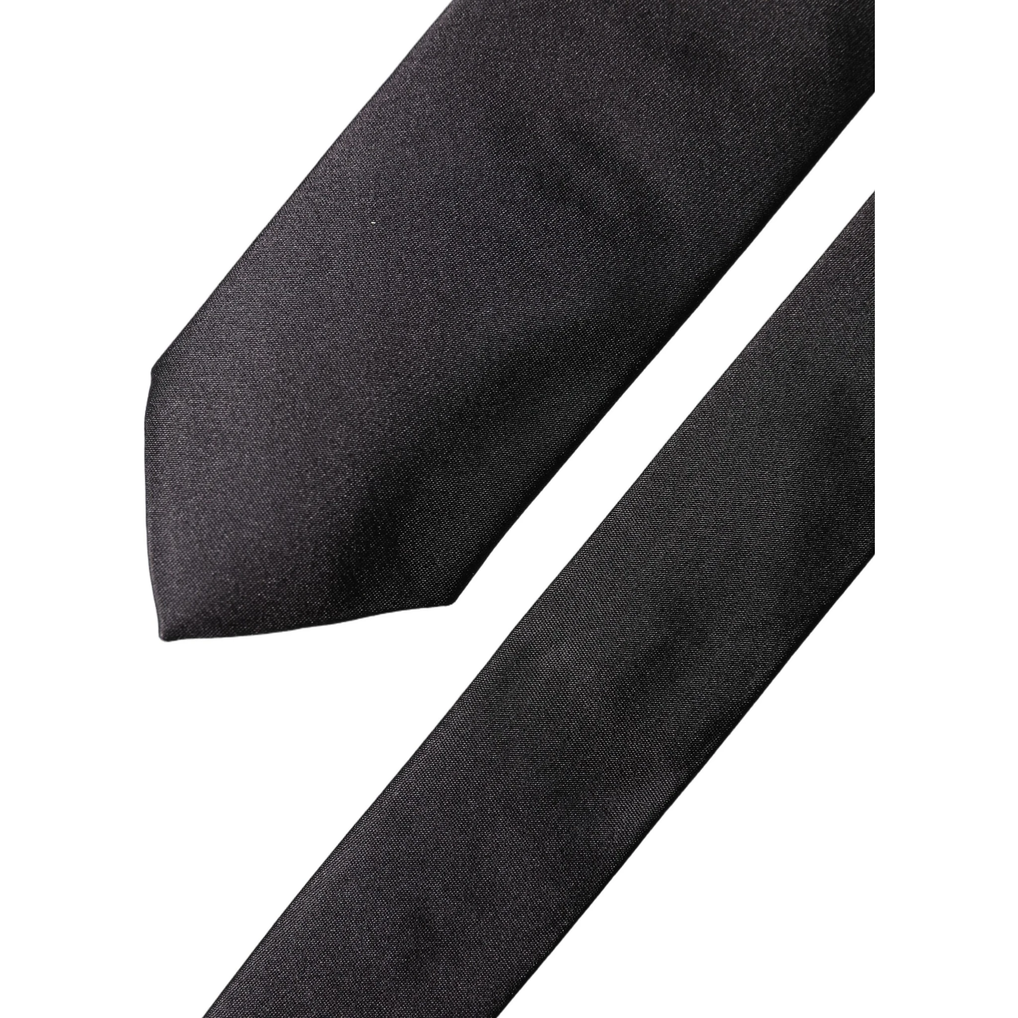 Black Solid 100% Silk Adjustable Men Tied Necktie Tie
