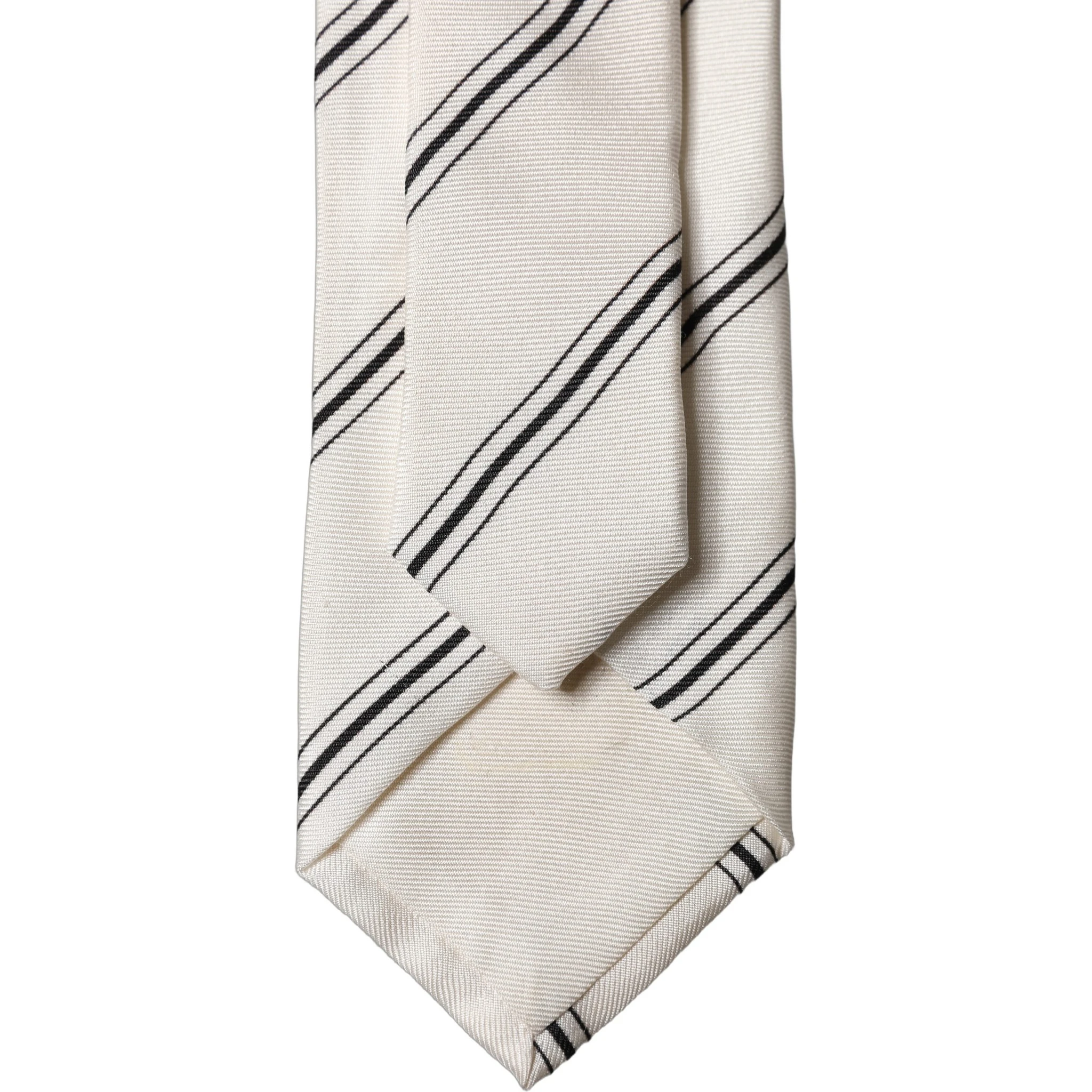 Beige Black Stripes 100% Silk Adjustable Men Necktie Tie