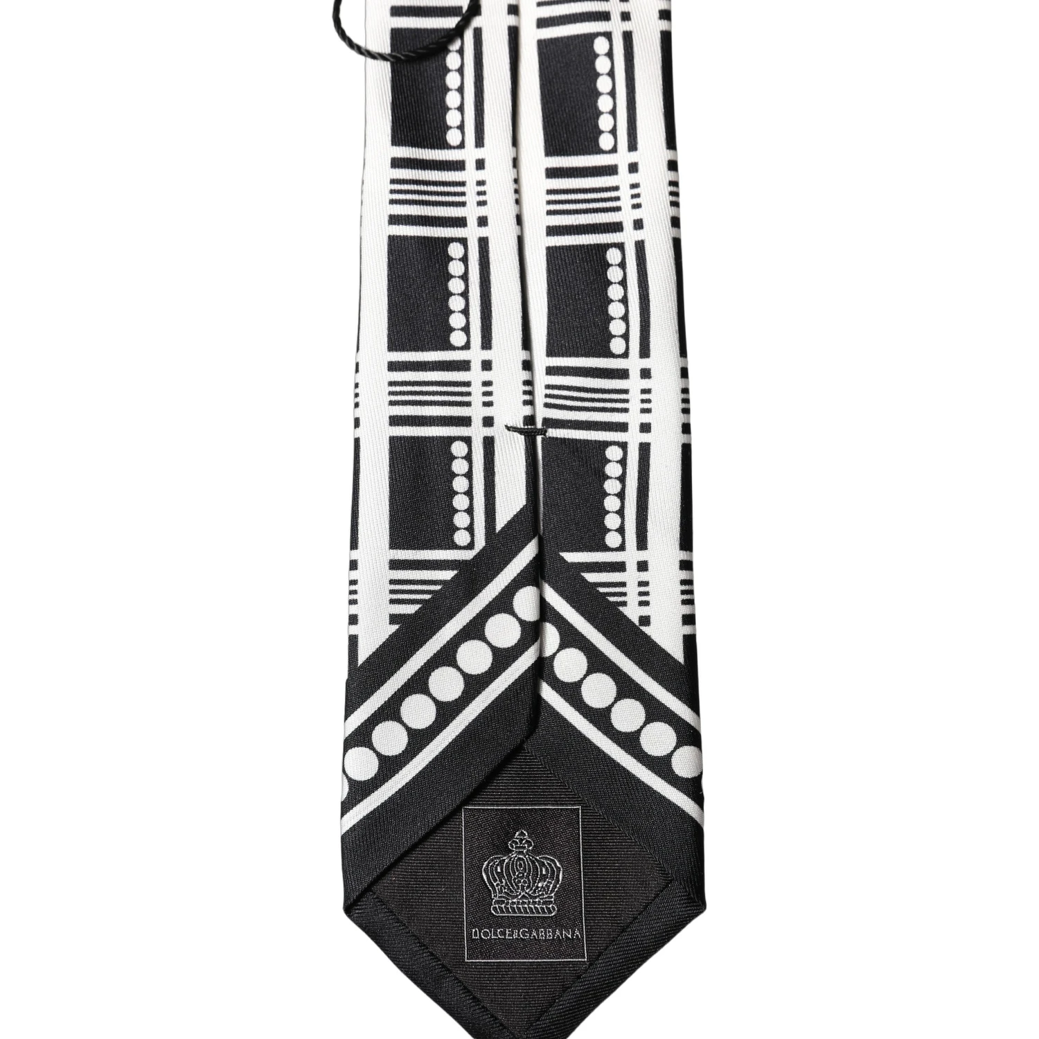 Black White Abstract Silk Adjustable Men Tied Necktie Tie