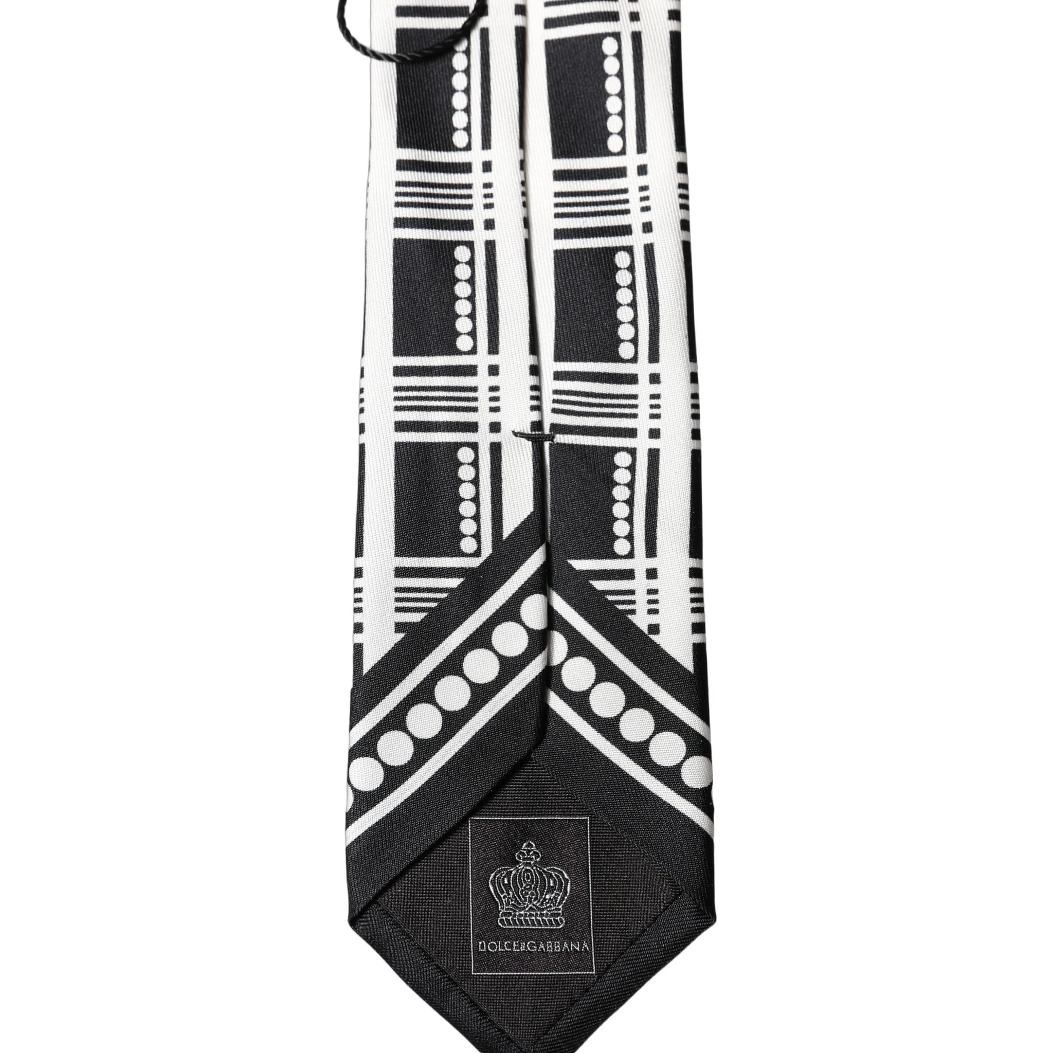 Black White Abstract Silk Adjustable Men Tied Necktie Tie