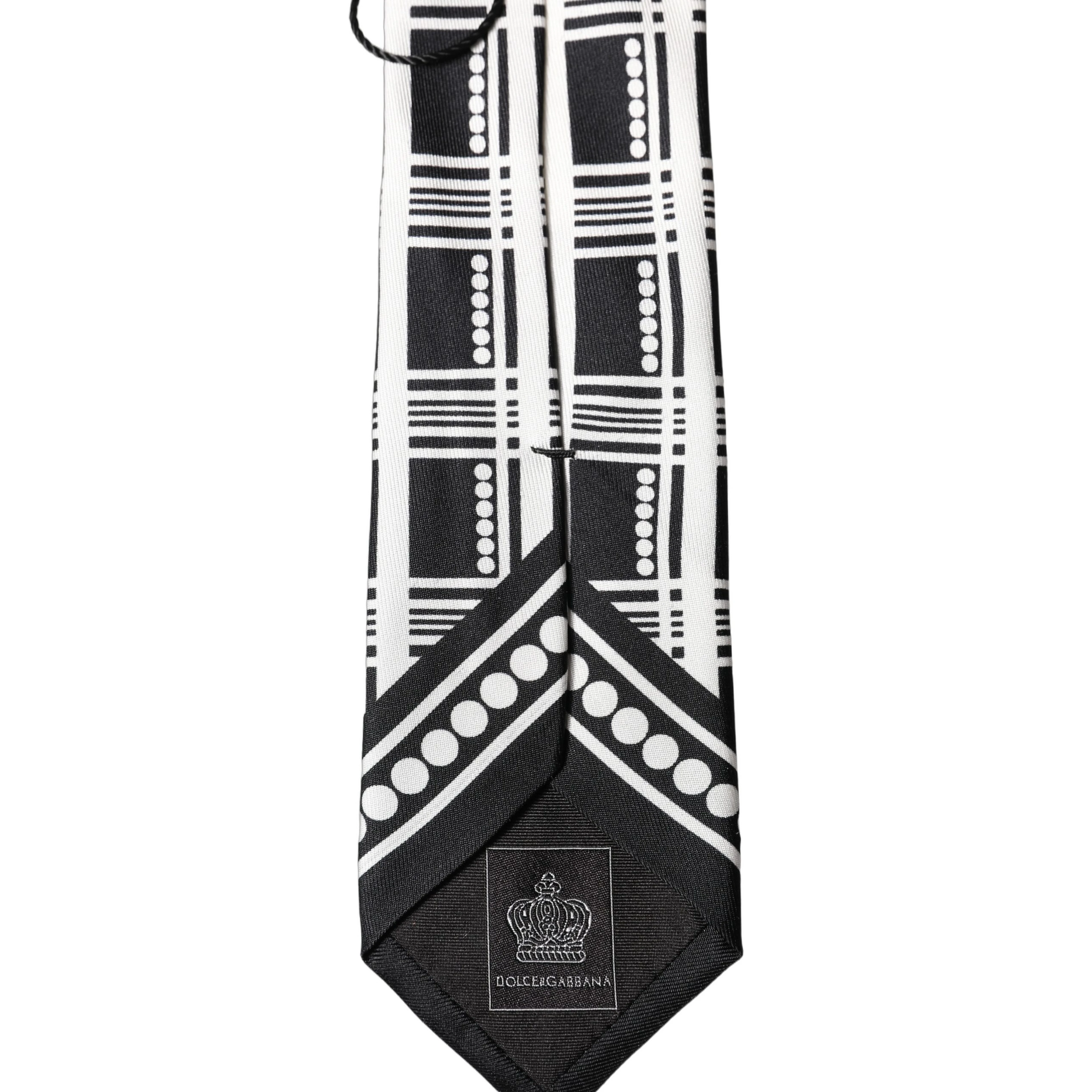 Black White Abstract Silk Adjustable Men Tied Necktie Tie