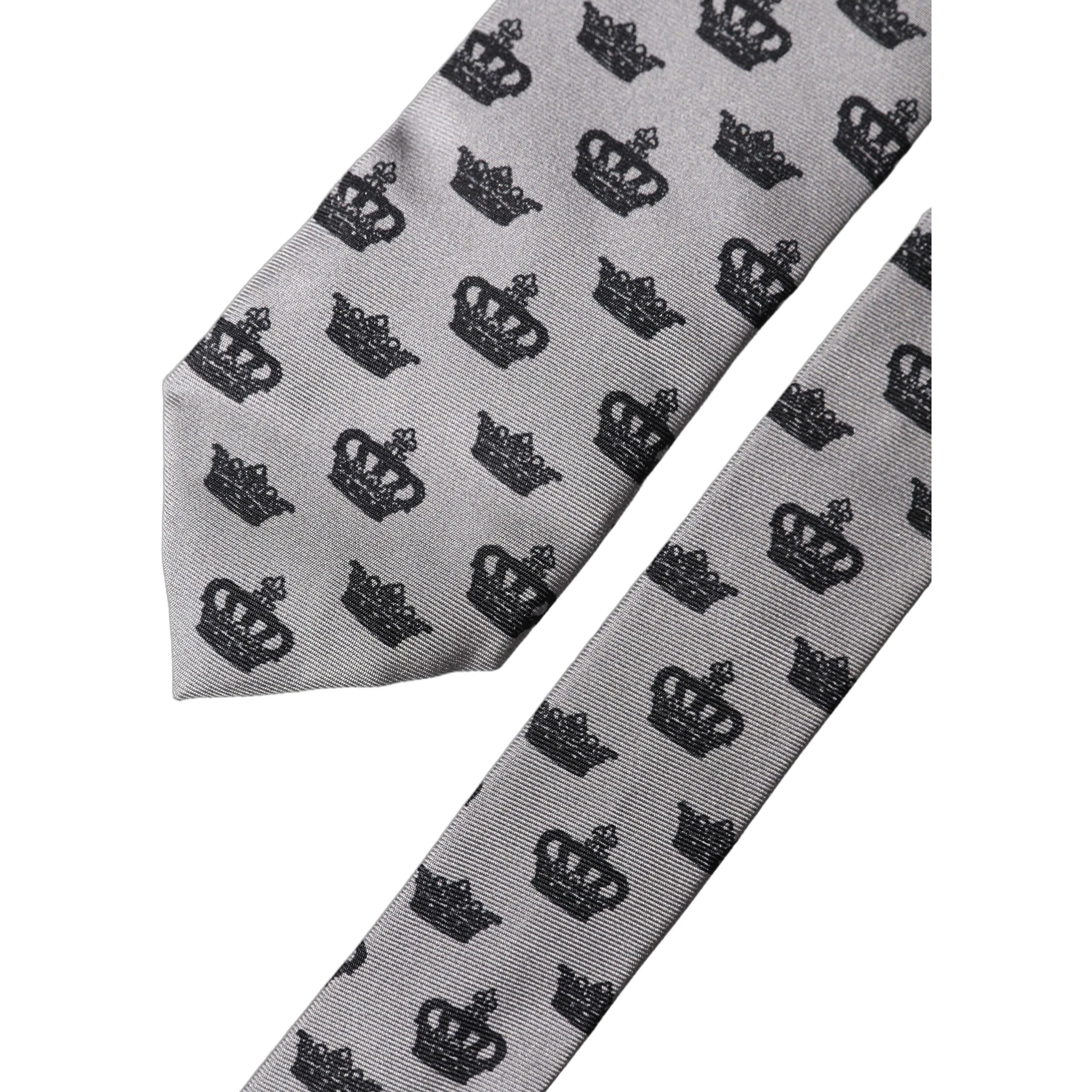 Gray Crown Fantasy Silk Adjustable Men Tied Necktie Tie