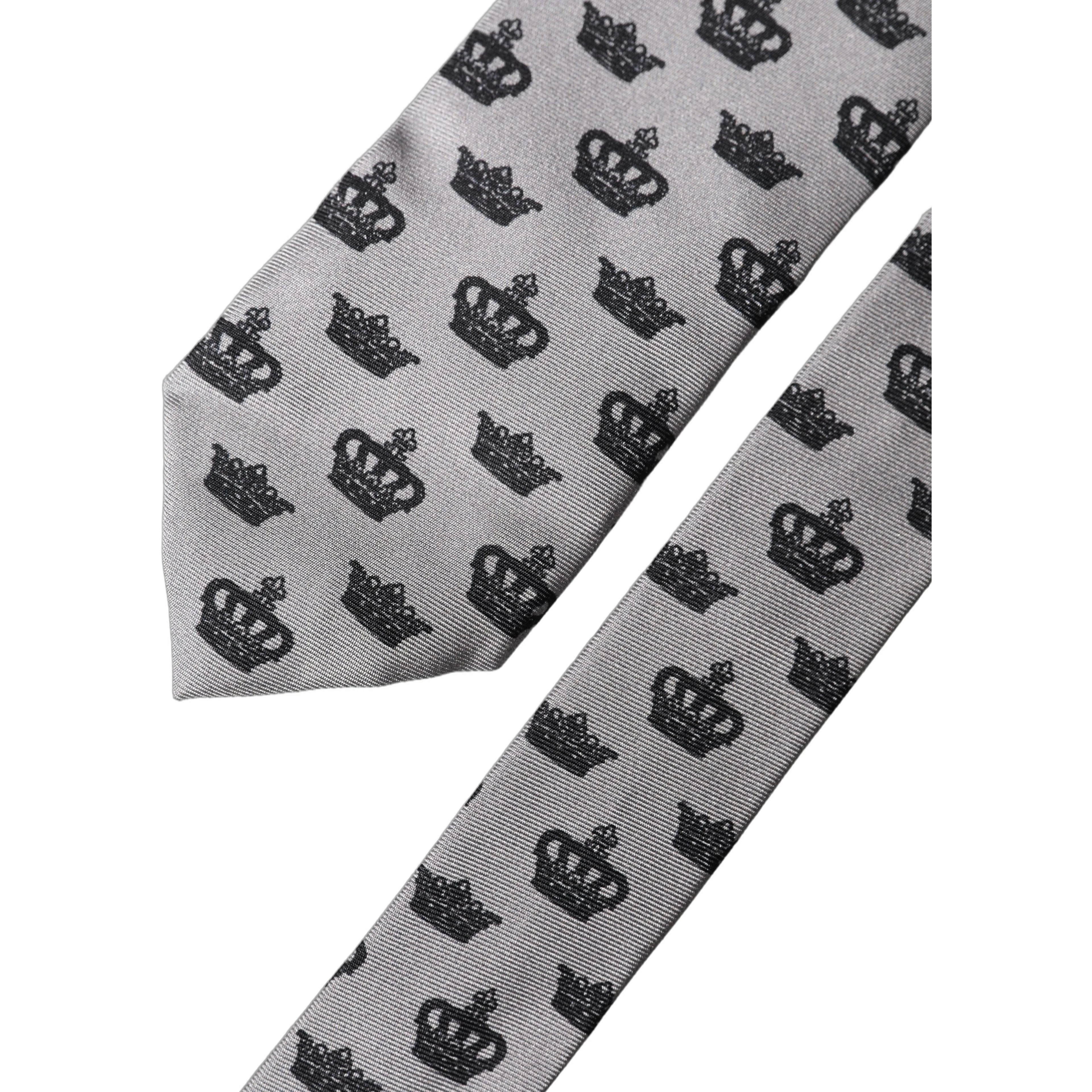 Gray Crown Fantasy Silk Adjustable Men Tied Necktie Tie