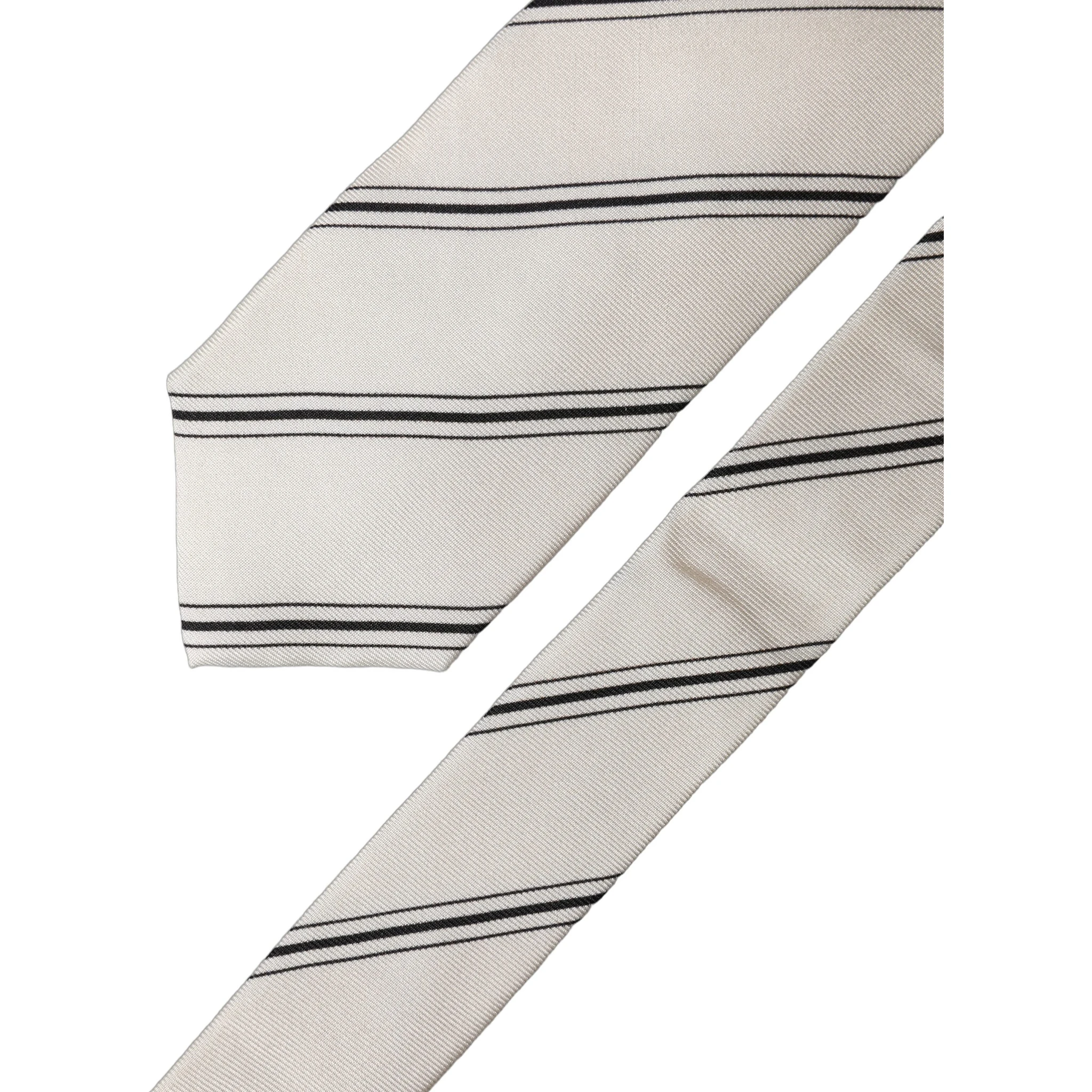 Beige Black Stripes 100% Silk Adjustable Men Necktie Tie