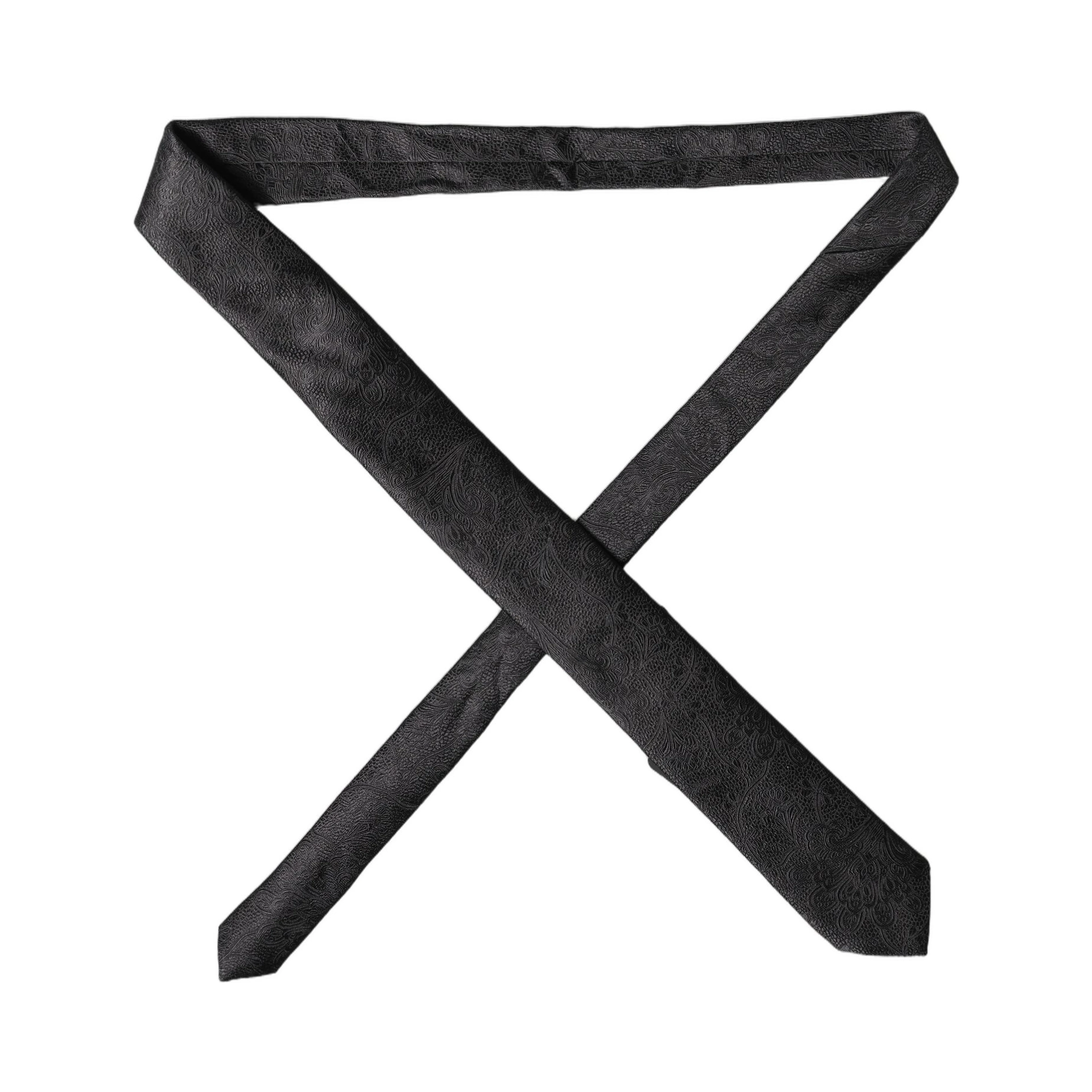 Black Solid 100% Silk Adjustable Men Tied Necktie Tie