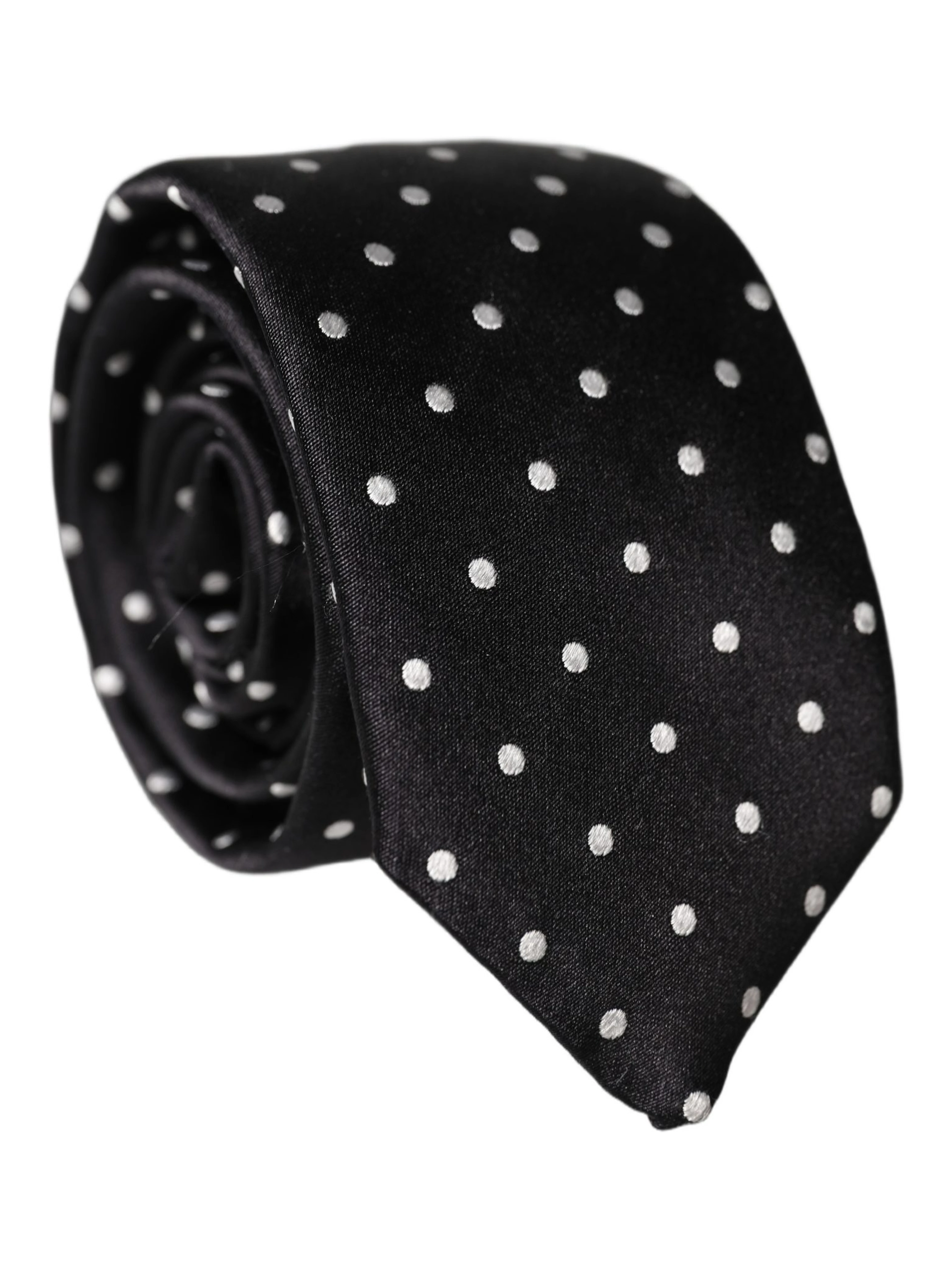 Black White Polka Dots Silk Adjustable Men Necktie Tie