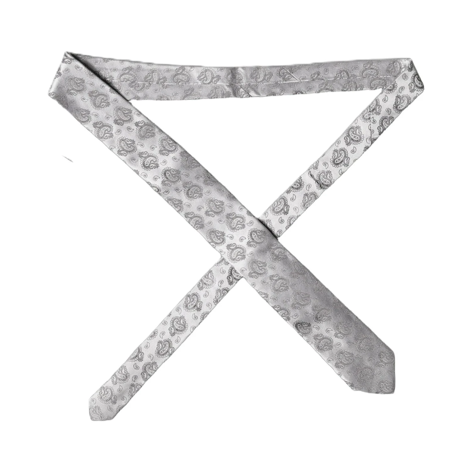 Silver Gray Paisley Silk Adjustable Men Tied Necktie Tie
