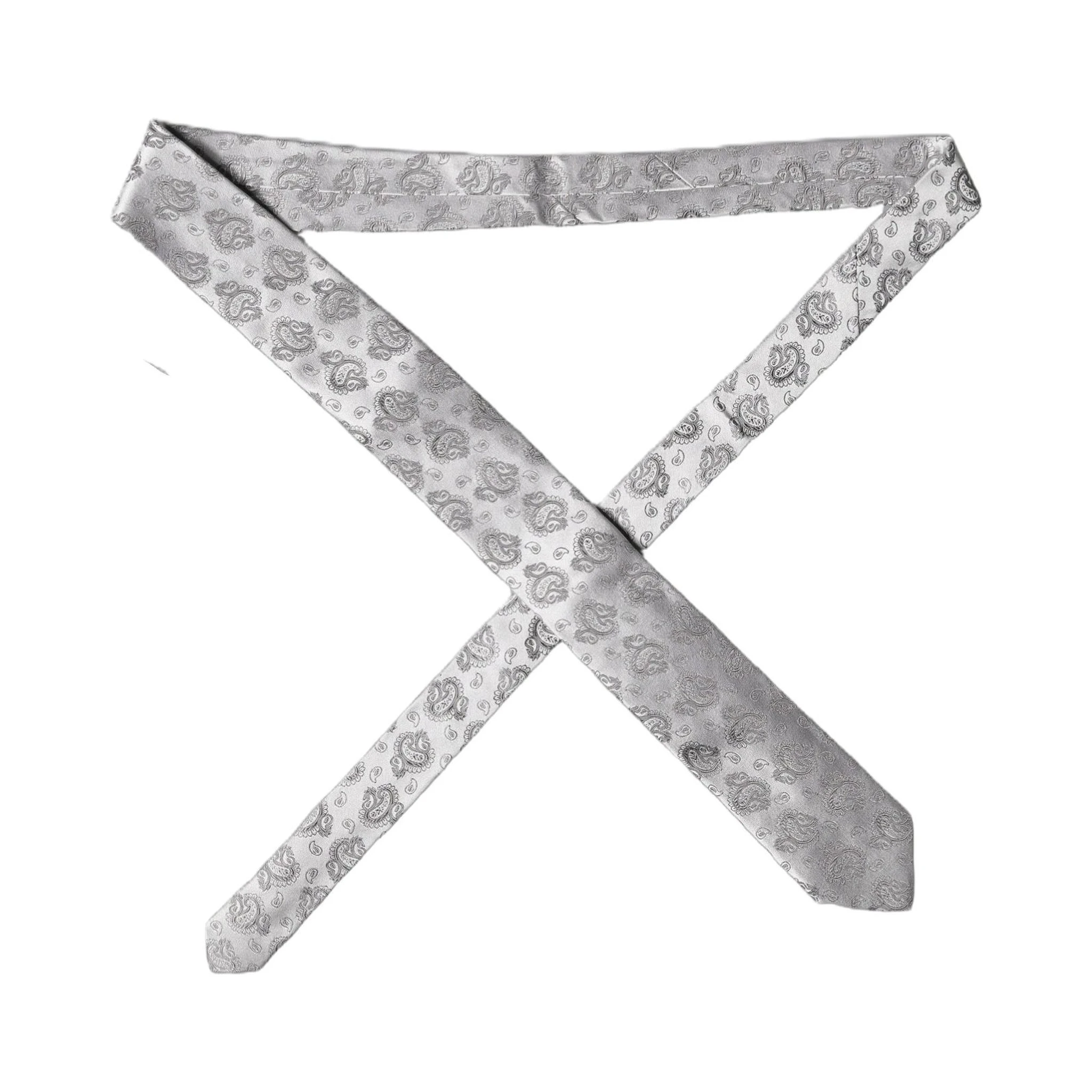 Silver Gray Paisley Silk Adjustable Men Tied Necktie Tie