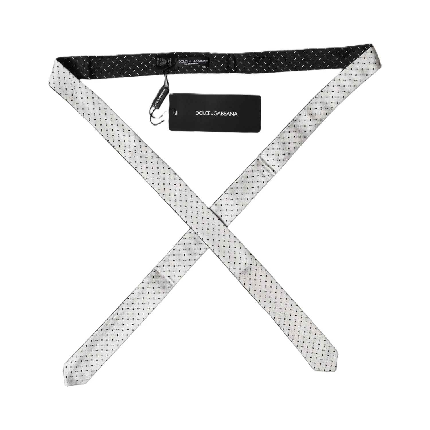 White Black Patterned Silk Adjustable Men Necktie Tie