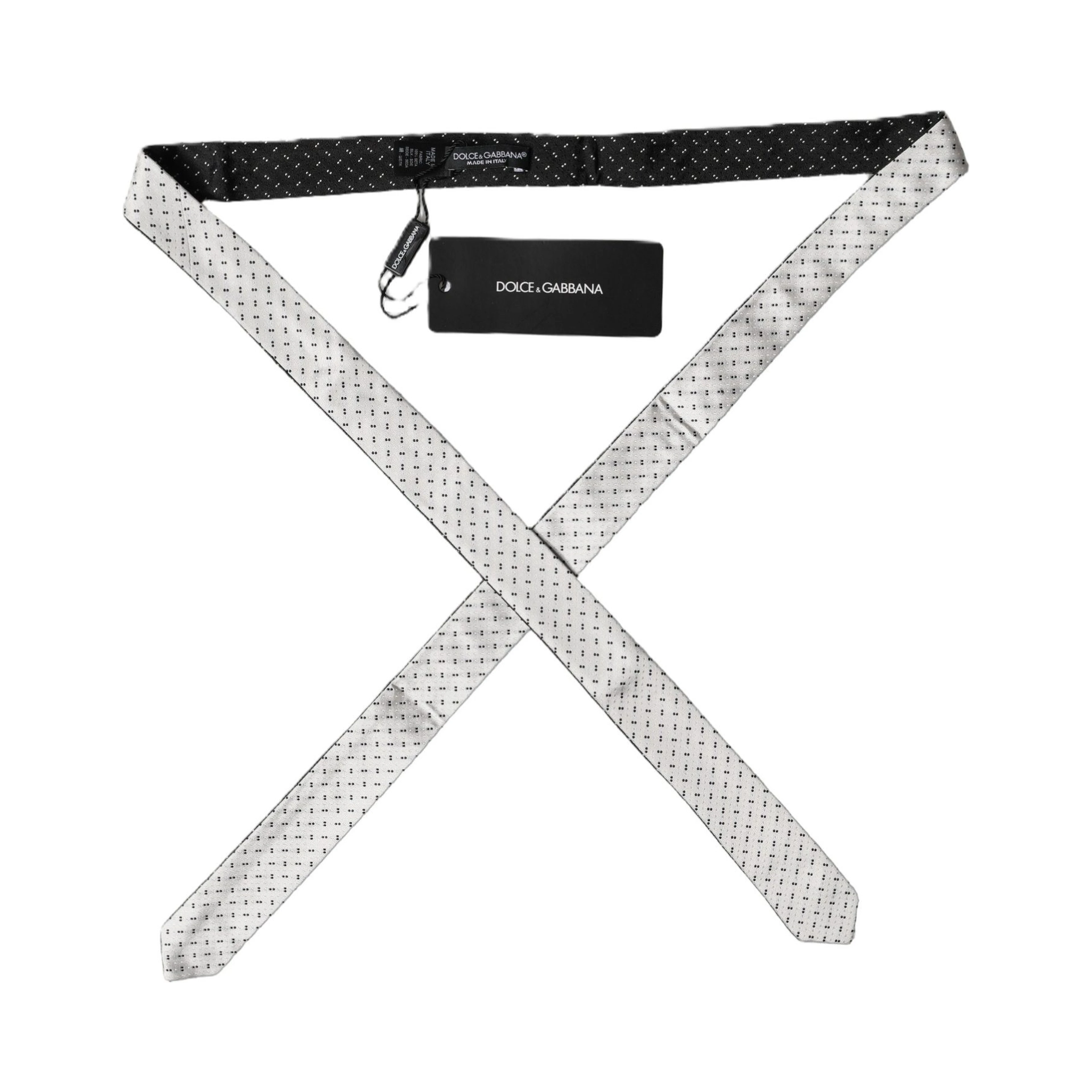 White Black Patterned Silk Adjustable Men Necktie Tie