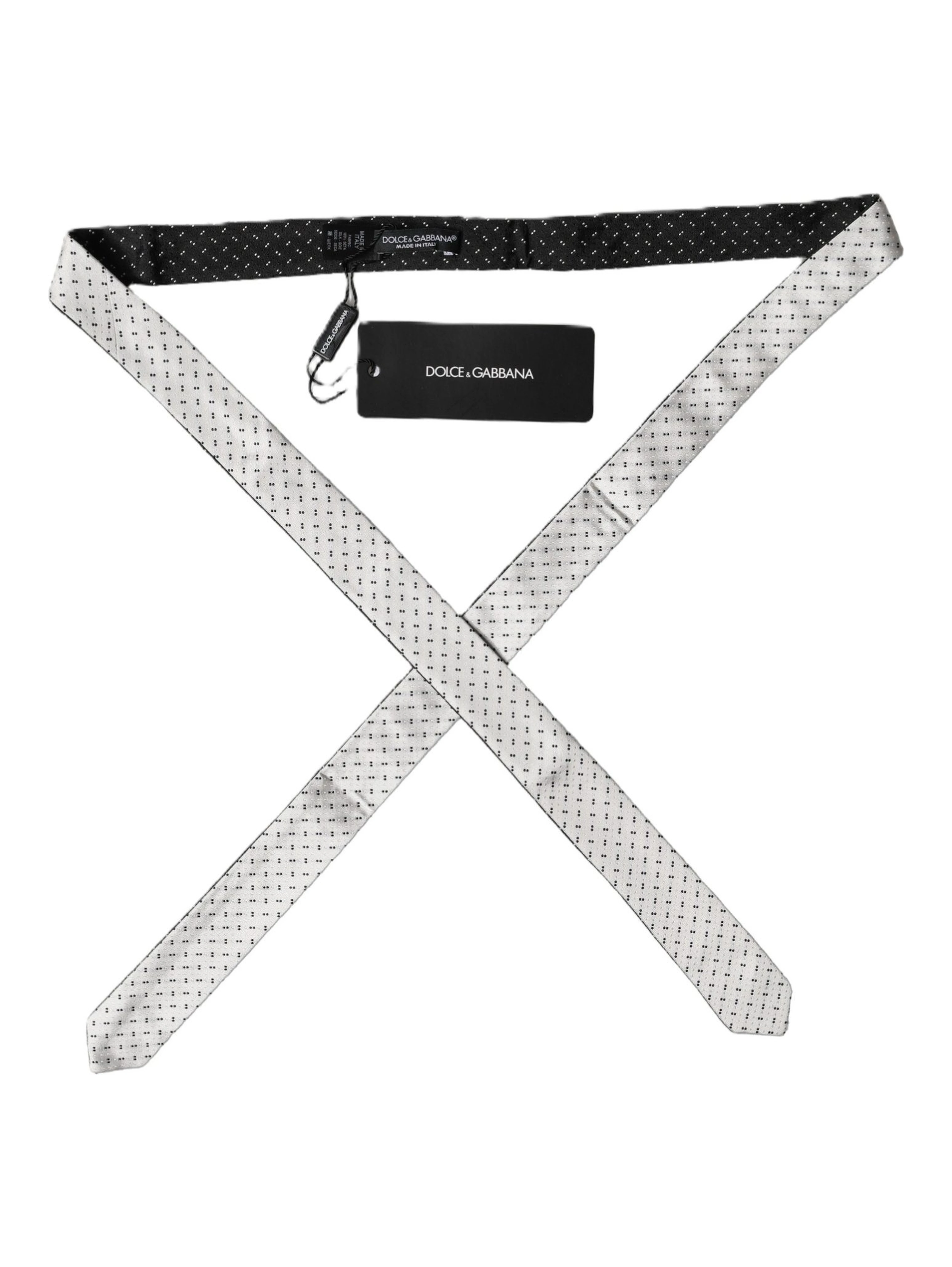 White Black Patterned Silk Adjustable Men Necktie Tie