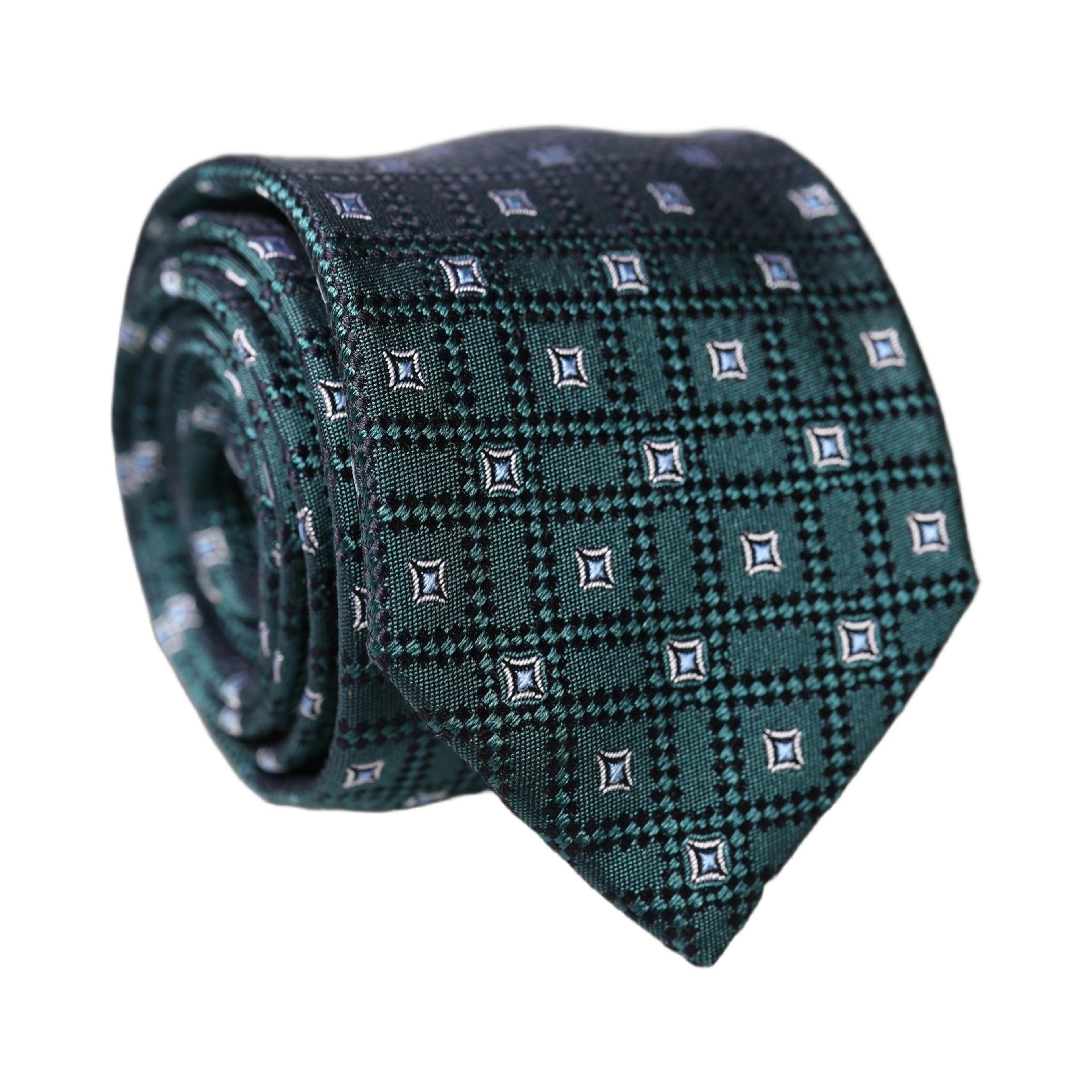 Dark Green Patterned Silk Adjustable Men Necktie Tie