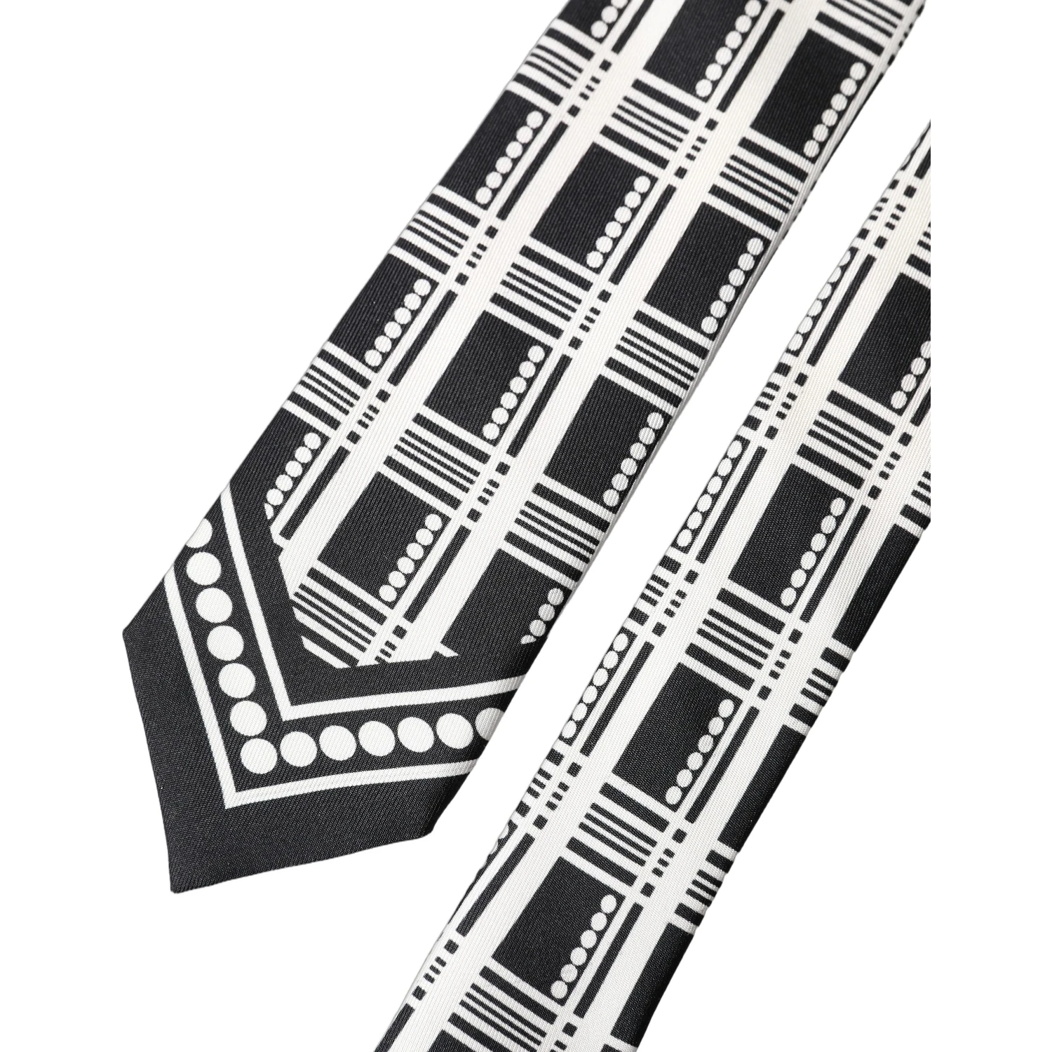 Black White Abstract Silk Adjustable Men Tied Necktie Tie