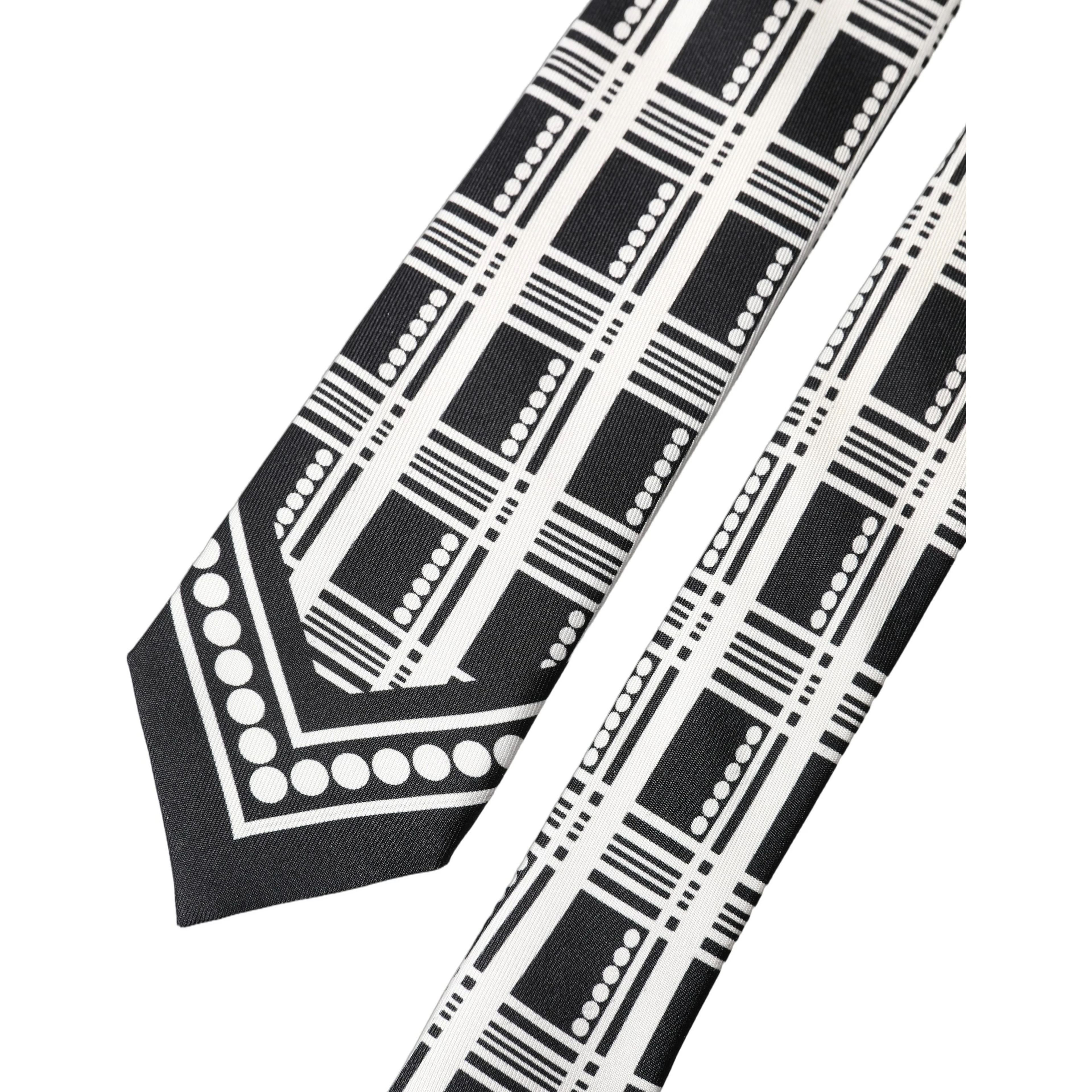 Black White Abstract Silk Adjustable Men Tied Necktie Tie
