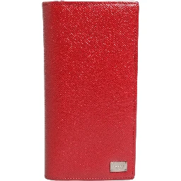 Red Dauphine Leather ID Men Card Holder Bifold Wallet