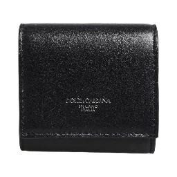 Black Calfskin Leather Logo Print Bifold CoinPurse Wallet