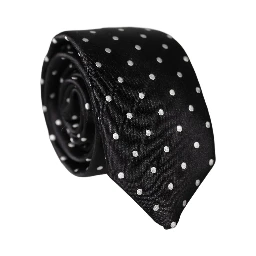 Black White Polka Dots Silk Adjustable Men Necktie Tie