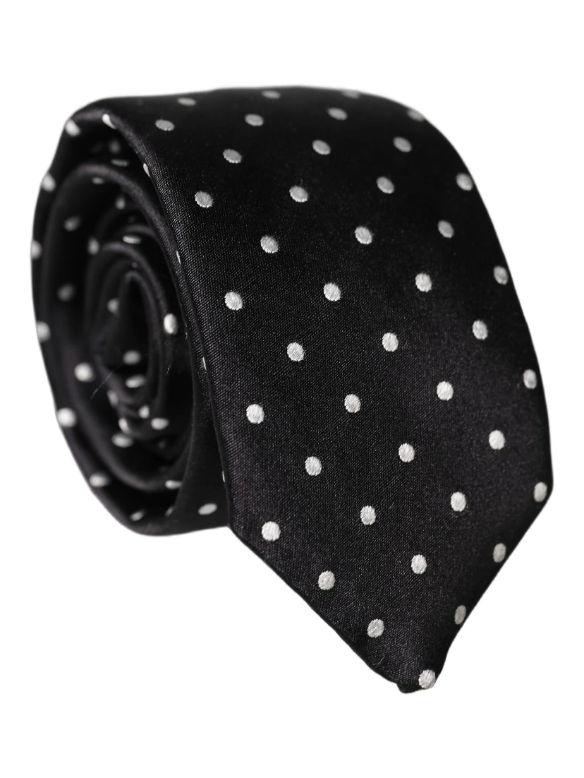 Black White Polka Dots Silk Adjustable Men Necktie Tie