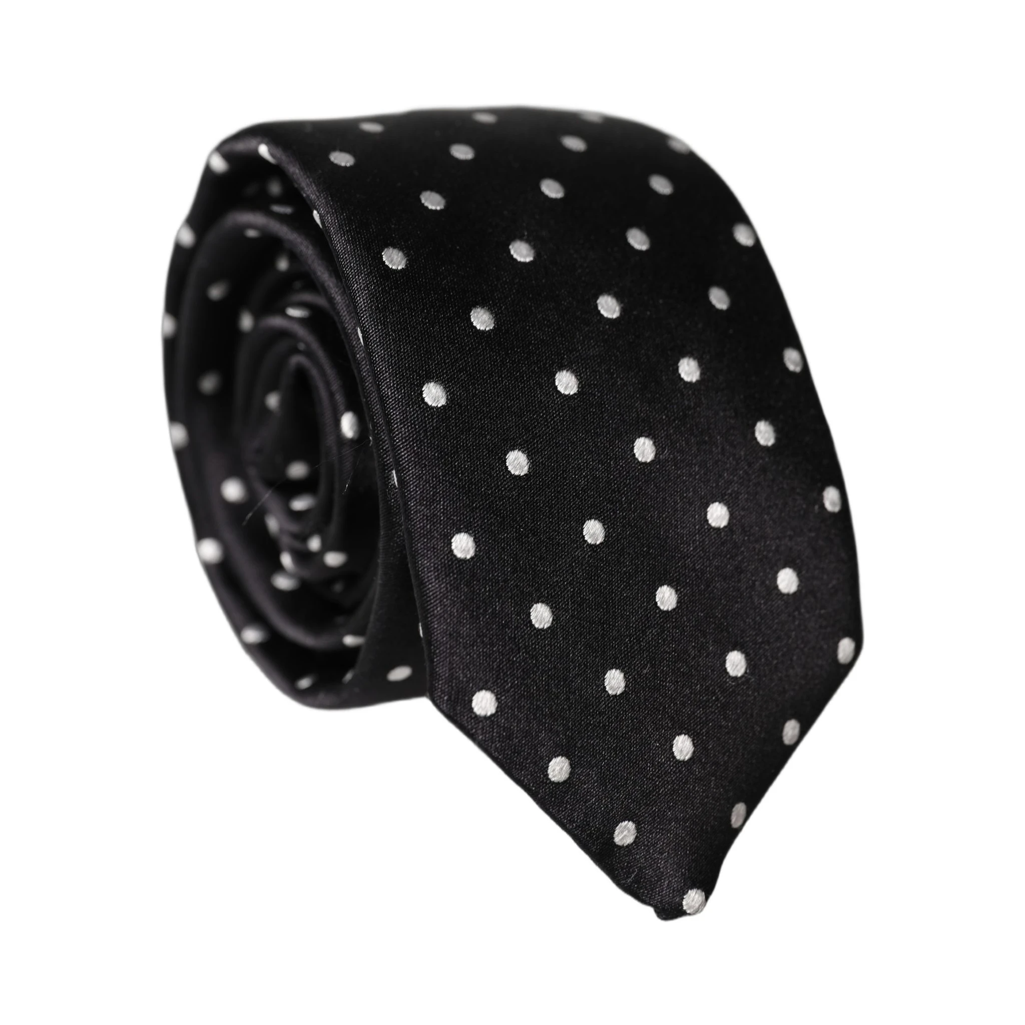 Black White Polka Dots Silk Adjustable Men Necktie Tie
